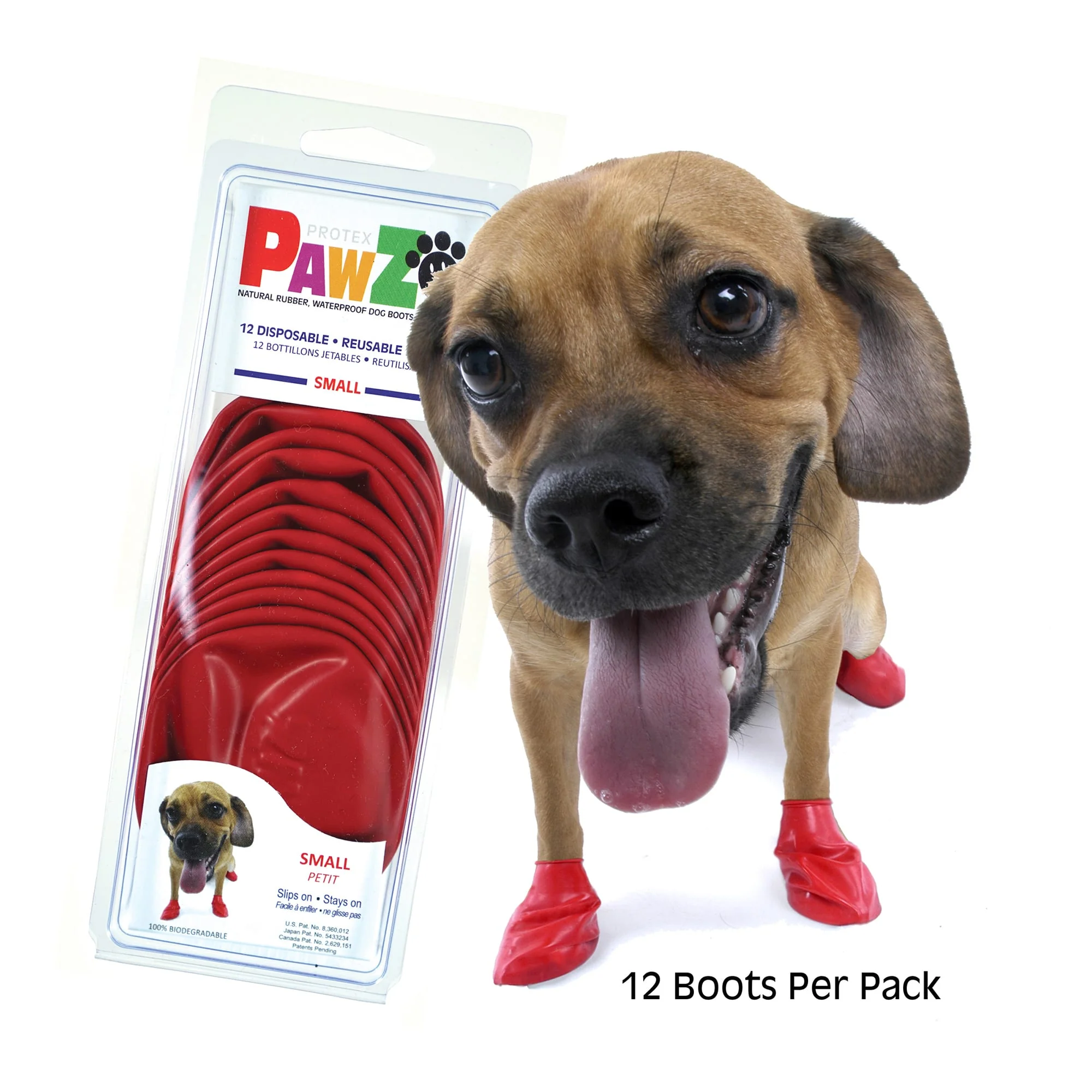 Pawz Natural Rubber Disposable Dog Boots Small Red 12ct - Image 1