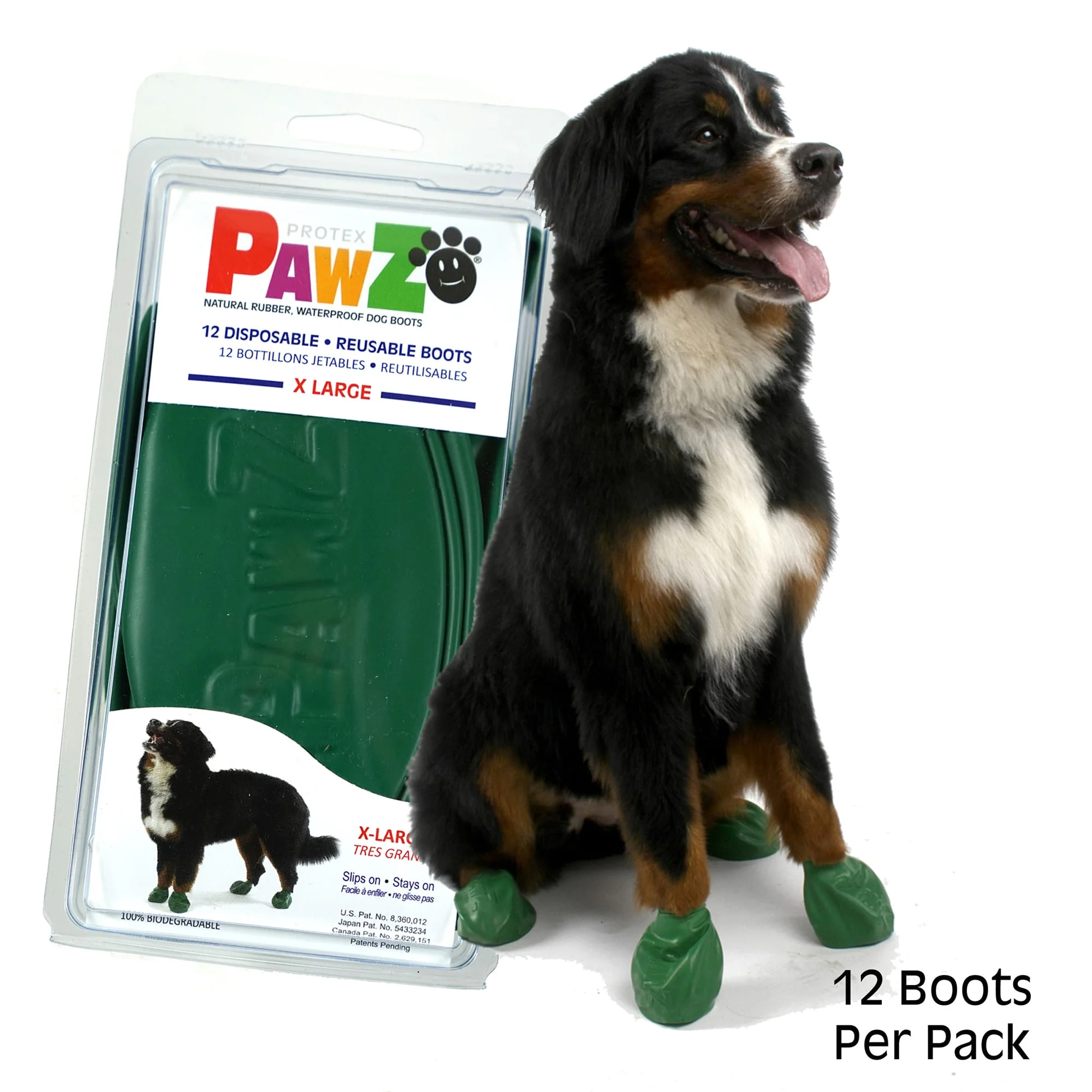 Pawz Natural Rubber Disposable Dog Boots Green eXtra Large 12ct - Image 1