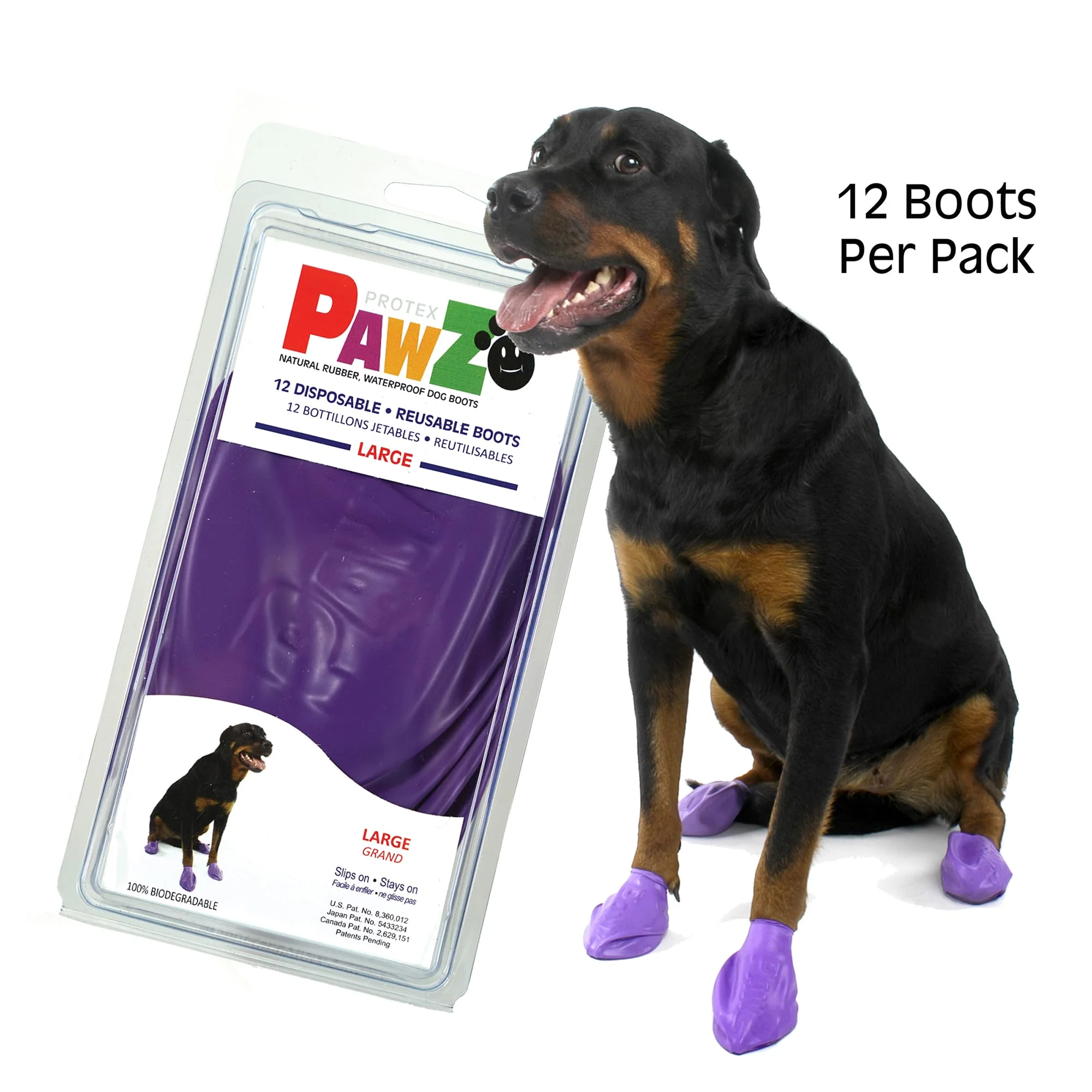 Pawz Natural Rubber Disposable Dog Boots Large Purple 12ct - Image 1