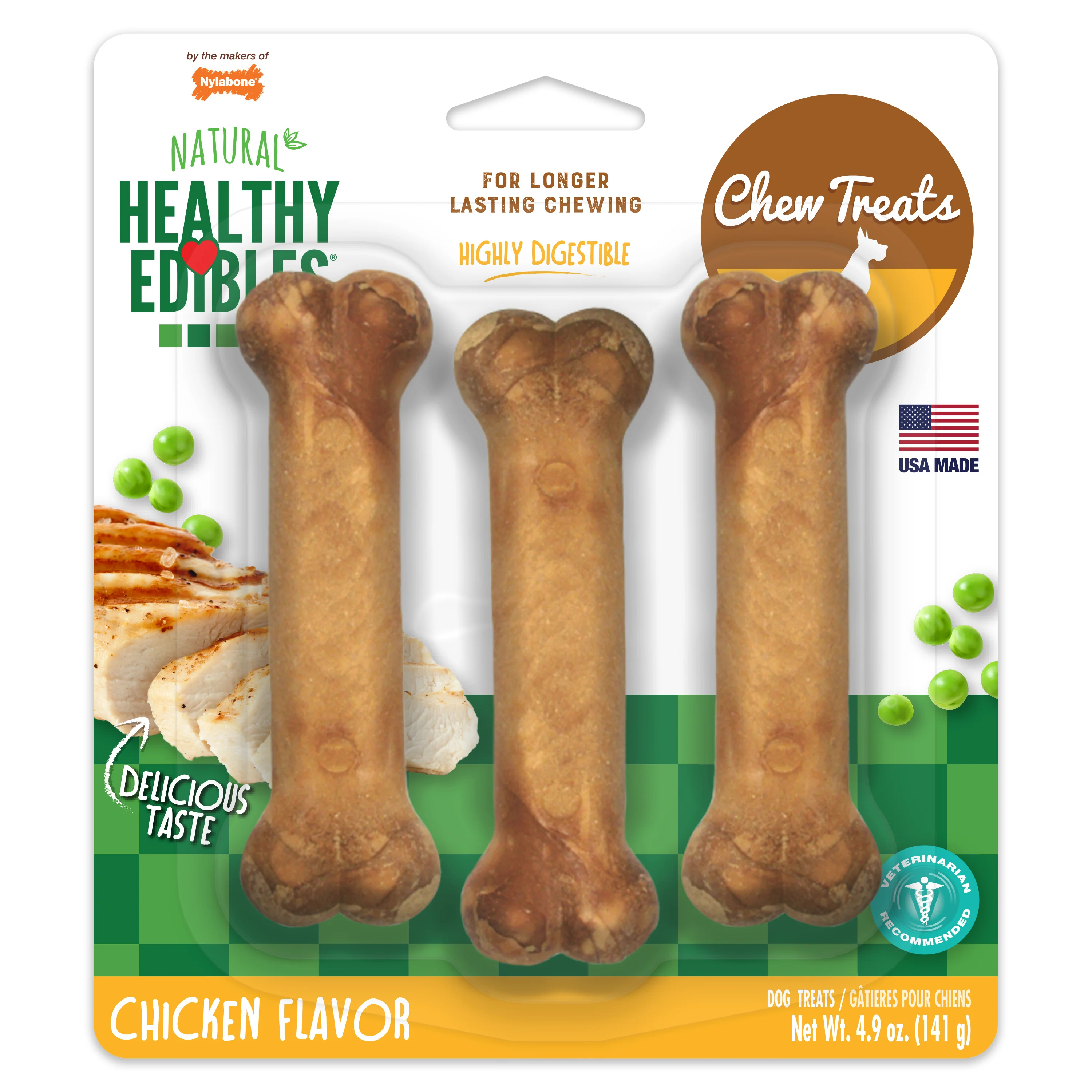 Nylabone Healthy Edibles All-Natural Long Lasting Chicken Dog Chew Treats Small/Regular - Image 1