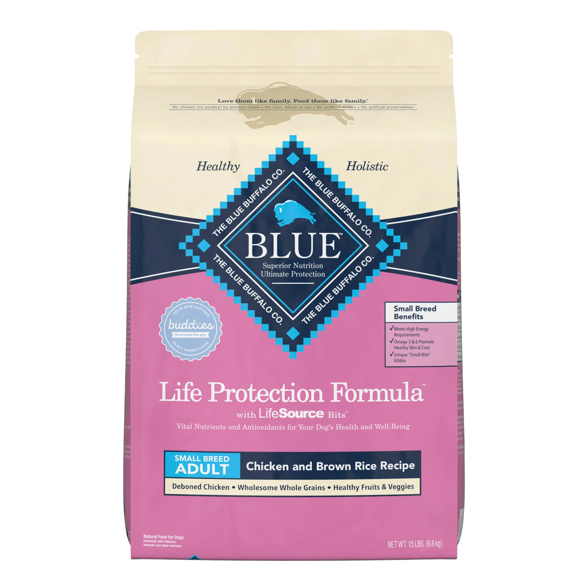 Blue Buffalo Life Protection Formula Small Breed Chicken and Brown Rice Dry Dog Food for Adult Dogs  Whole Grain  15 lb. Bag - Image 1