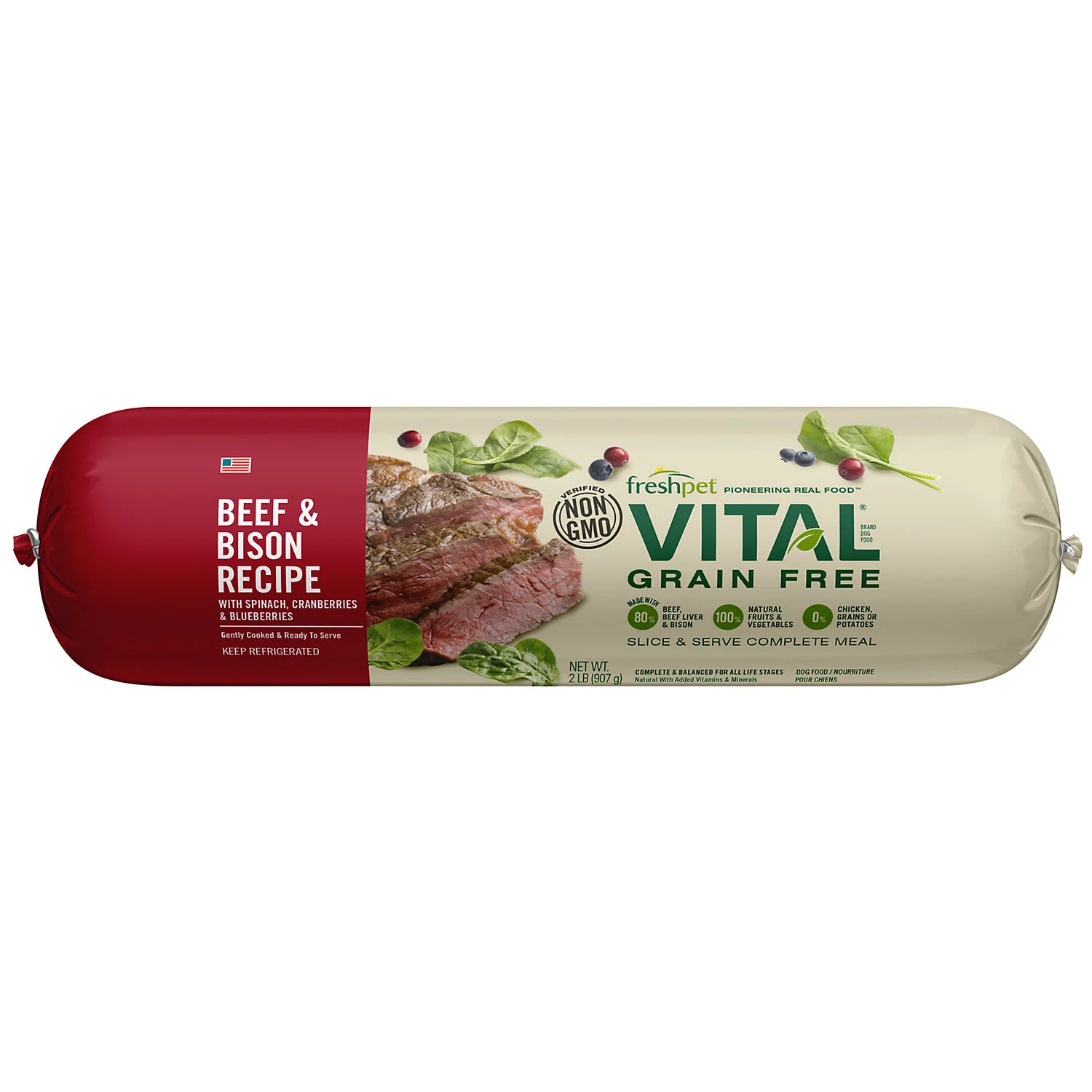 Freshpet Vital Grain Free Beef & Bison, 2 Lb - Image 1