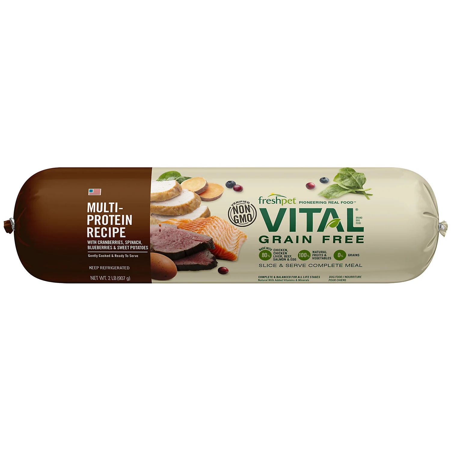 Freshpet Vital Grain Free Chicken, Beef, Salmon & Egg, 2 Lb - Image 1