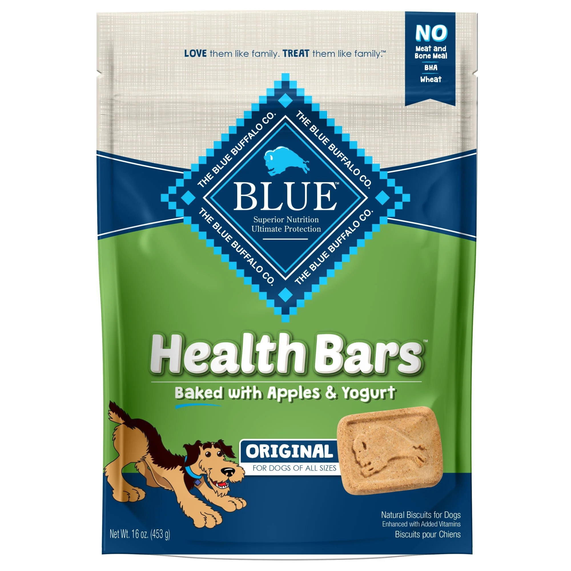 Blue Buffalo Health Bars Apple & Yogurt Flavor Crunchy Biscuit Treats for Dogs  Whole Grain  16 oz. Bag - Image 1