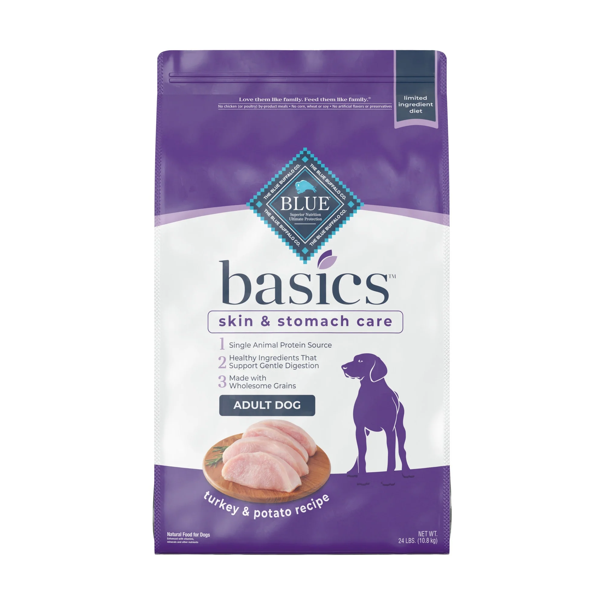 Blue Buffalo Basics Limited Ingredient Diet, Natural Adult Dry Dog Food, Turkey & Potato 11-lb - Image 1