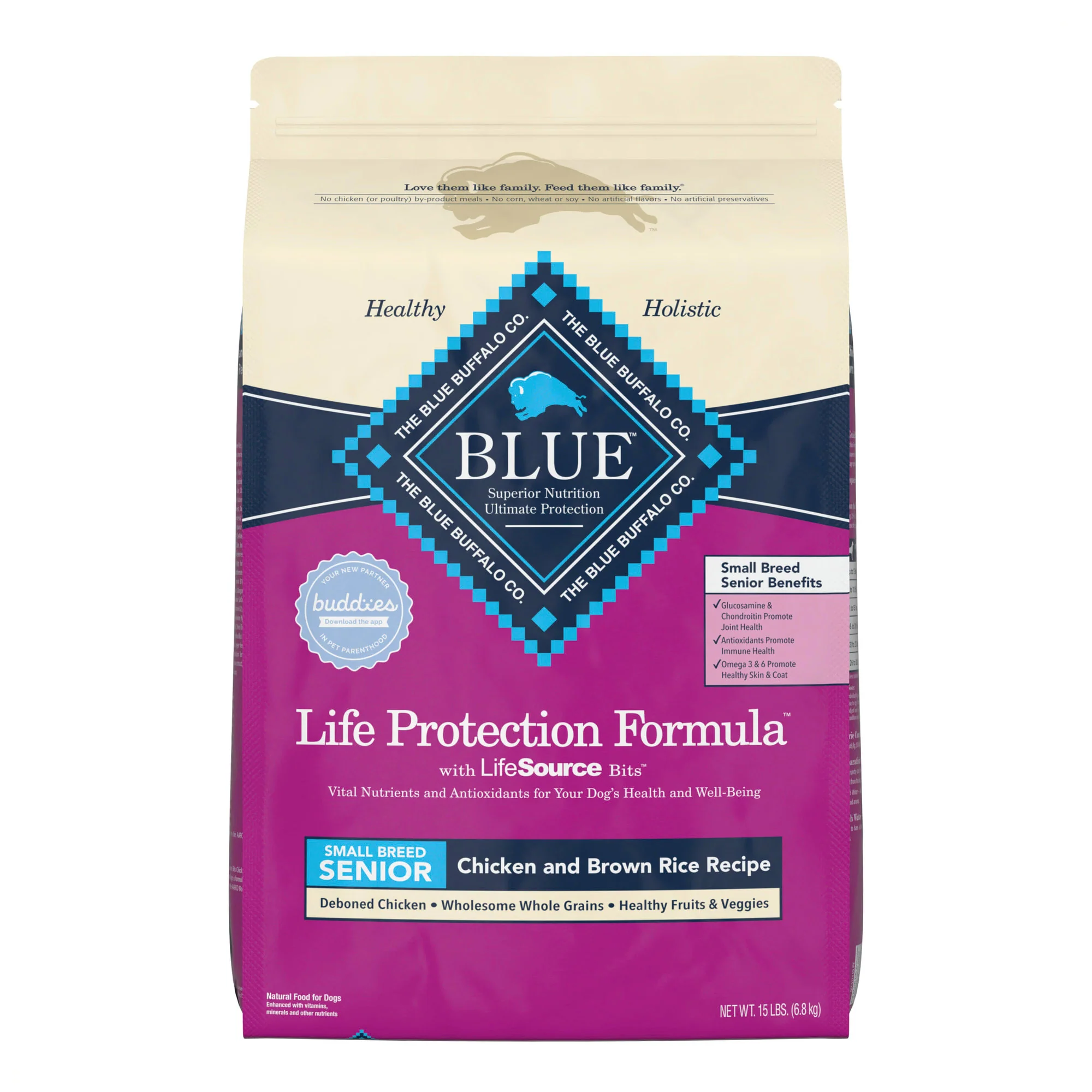 Blue Buffalo Life Protection Chicken & Brown Rice Recipe Small Breed Senior Dry Dog Food - 15lbs - Image 1