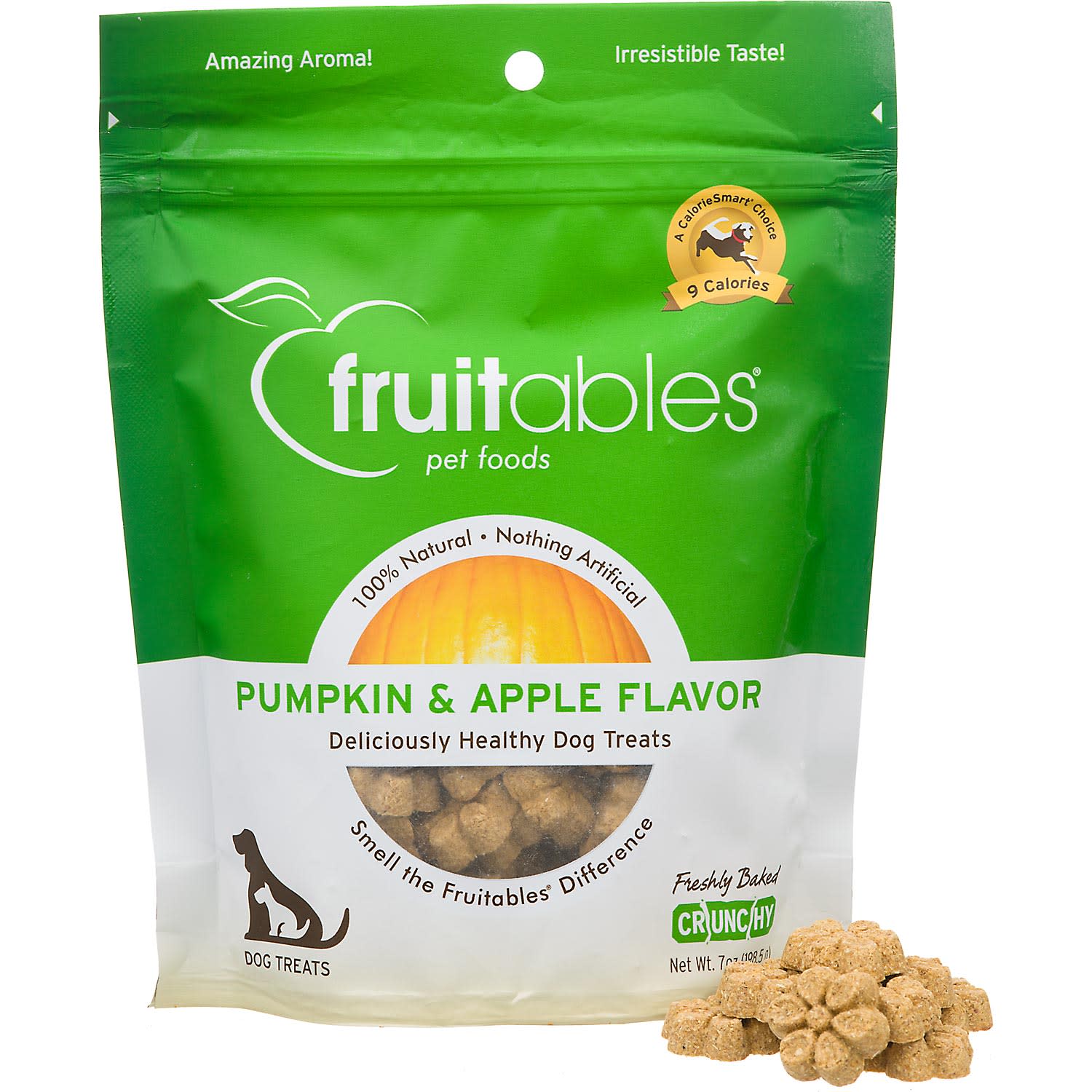Fruitables Baked Dog Treats  Pumpkin Treats for Dogs  Healthy Low Calorie Treats  Corn and Soy  Pumpkin and Apple  7 Ounces - Image 1
