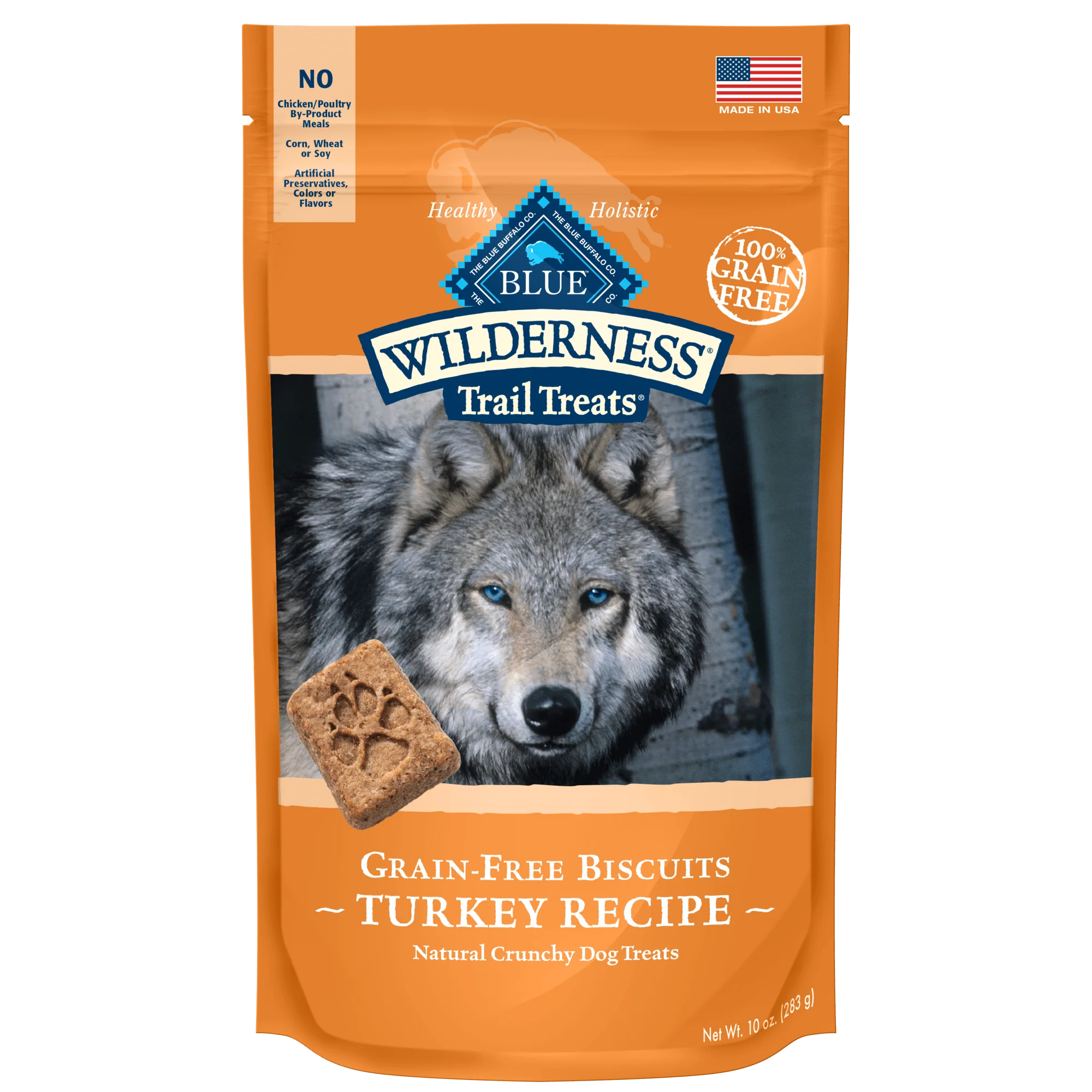Blue Buffalo Wilderness Trail Treats High Protein Turkey Flavor Crunchy Biscuit Treats for Dogs  Grain-Free  10 oz. Bag - Image 1