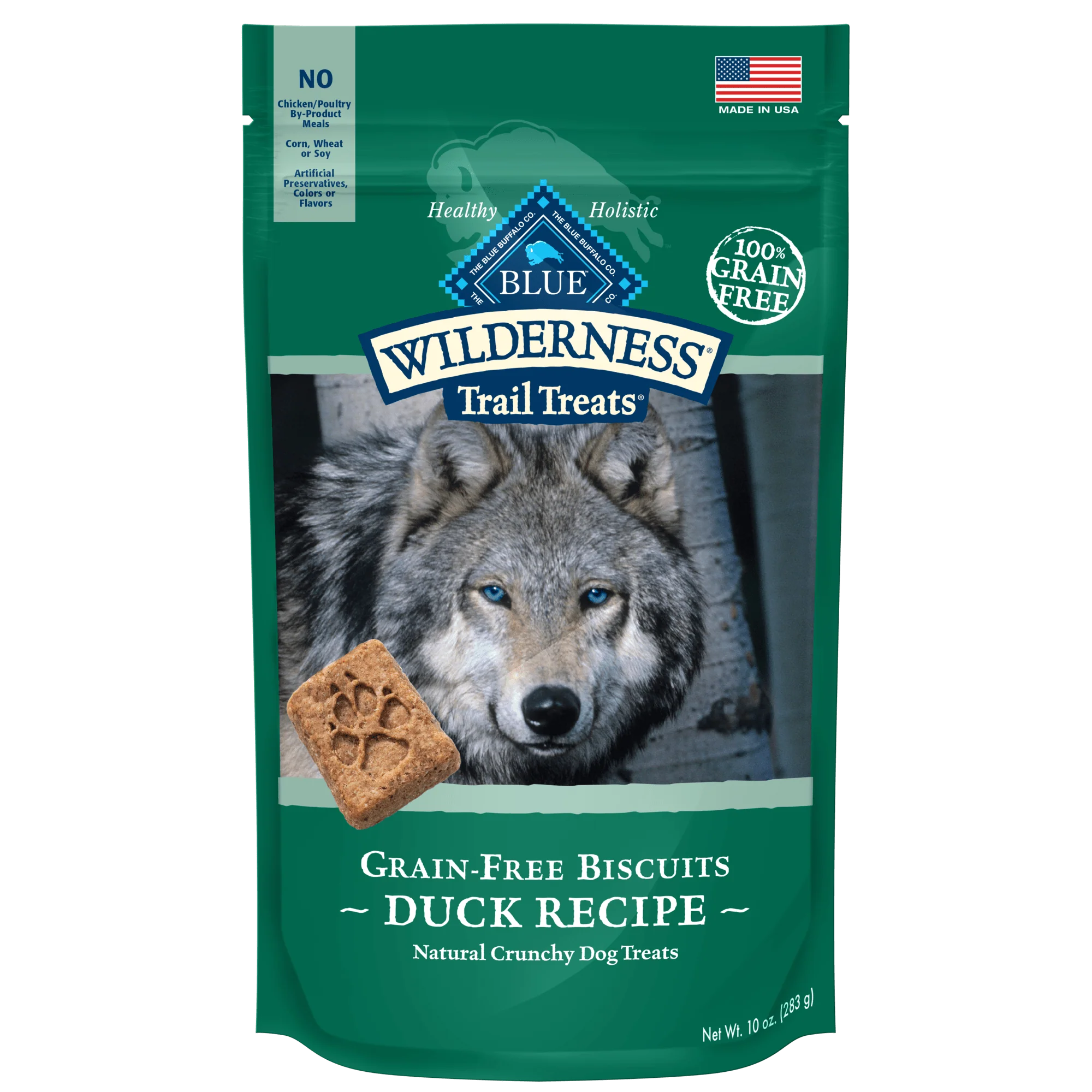 Blue Buffalo Wilderness Trail Treats High Protein Duck Flavor Crunchy Biscuit Treats for Dogs  Grain-Free  10 oz. Bag - Image 1