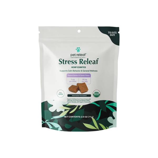 Pet Releaf 2.5 oz 3mg Stress Releaf Edibites Peanut Butter and Carob Small Dog Chews - Image 1