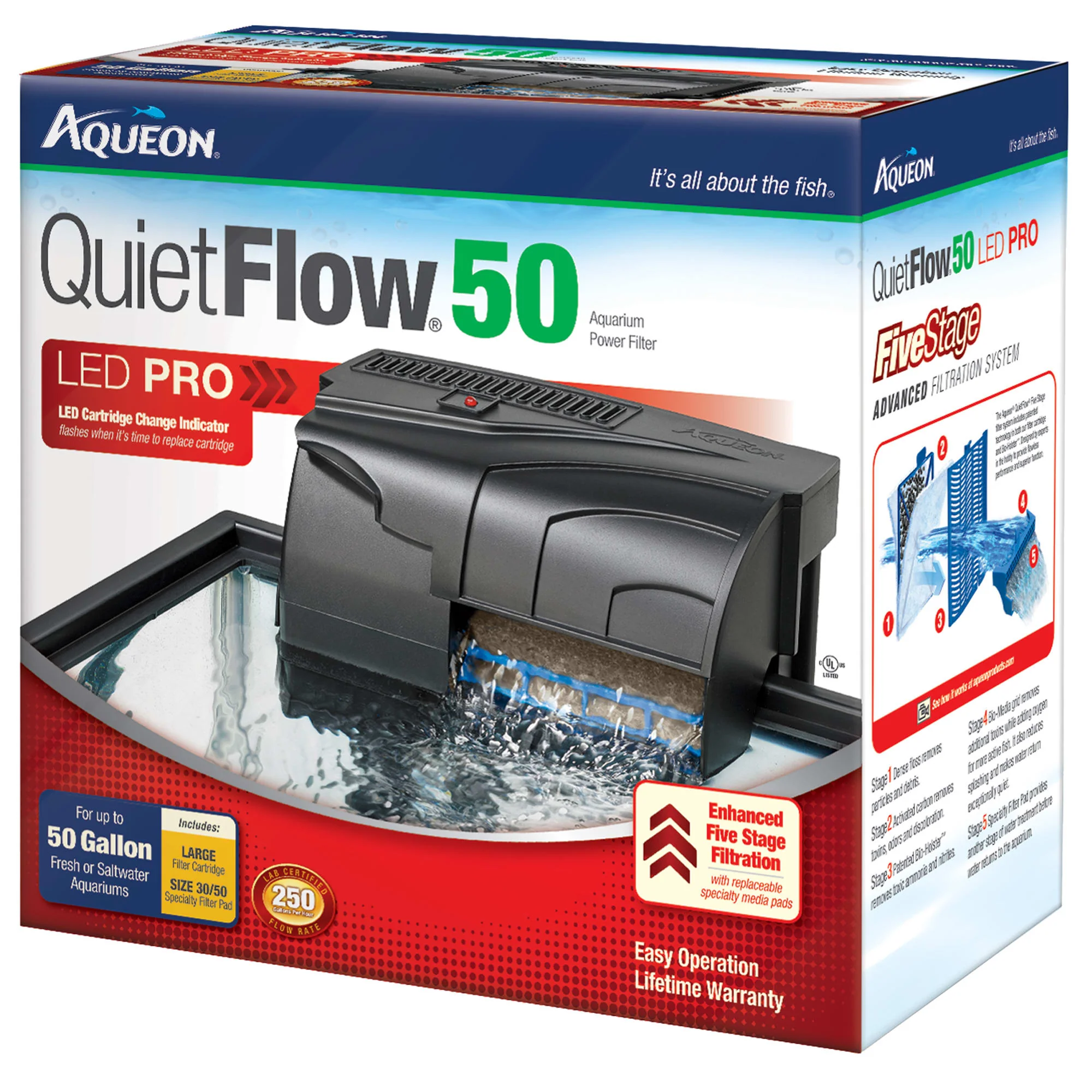 Aqueon QuietFlow LED PRO Aquarium Power Filter  Size 50 - Image 1