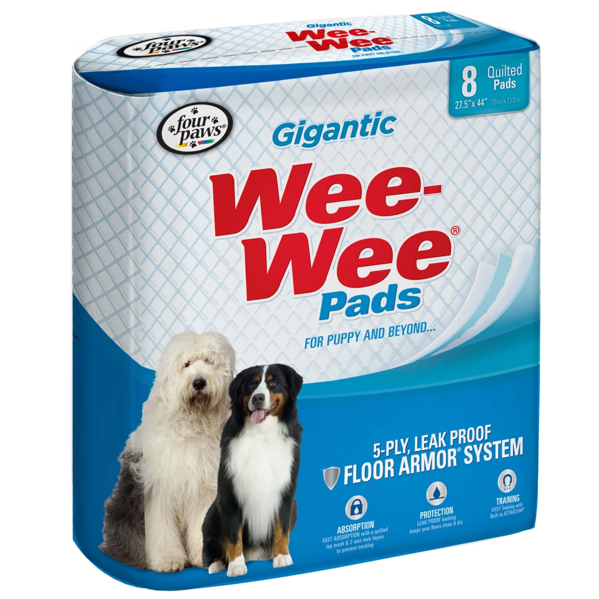 Four Paws Wee-Wee Gigantic Dog Training Pads  8-Count  Gigantic  27.5  x 44 - Image 1
