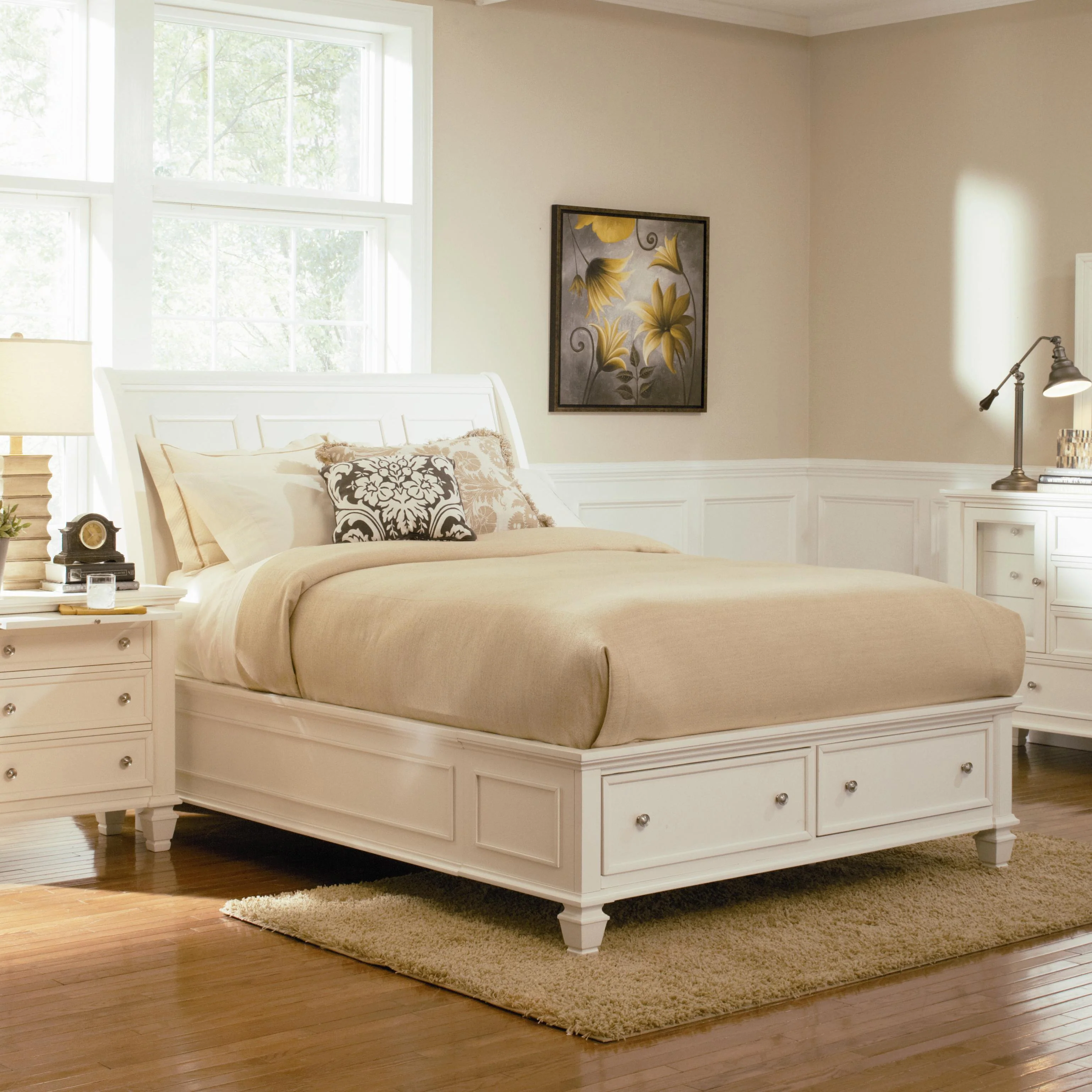 Coaster Furniture Sandy Beach 201309Q Wood Queen Storage Panel Bed - Cream White - Image 1