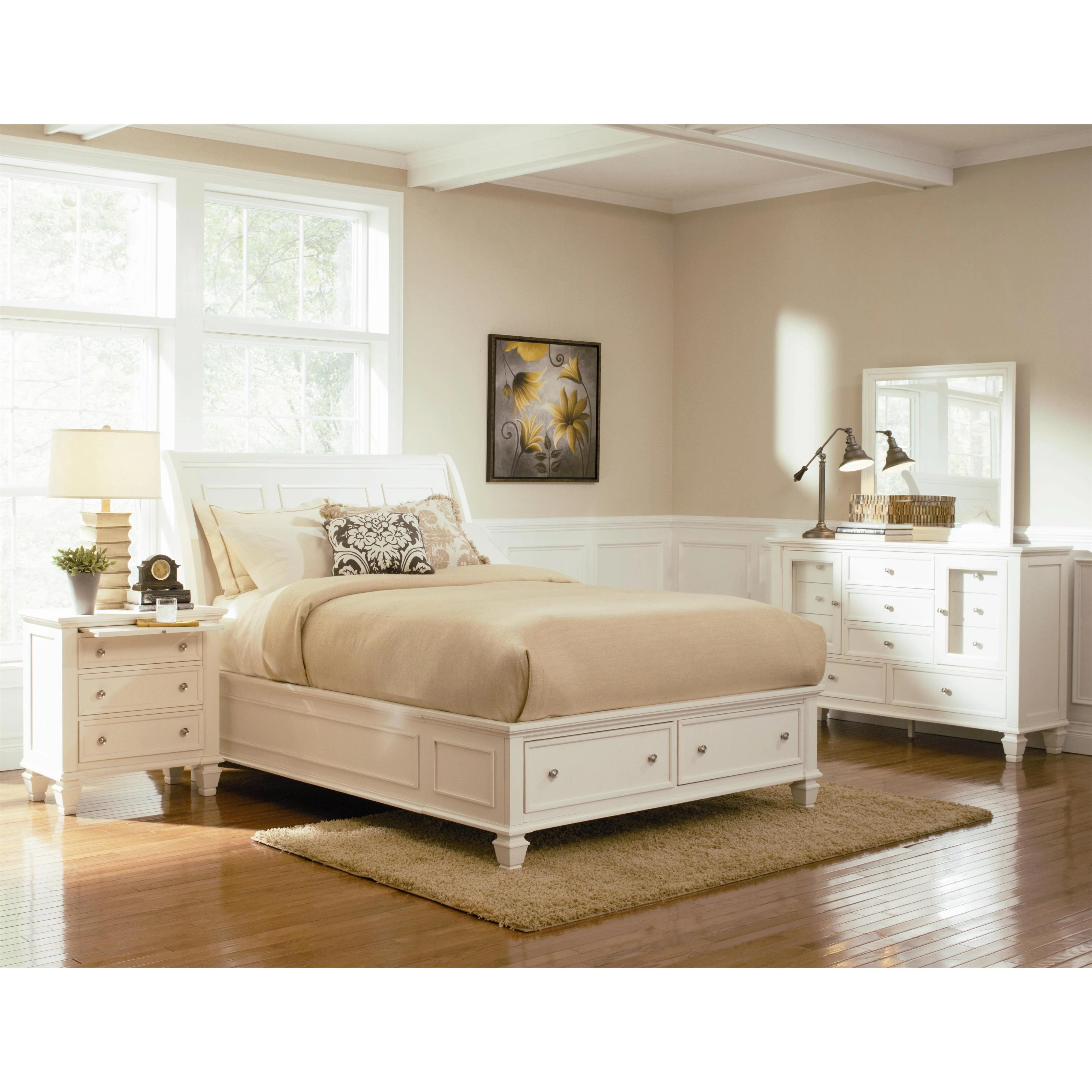 Coaster Furniture Sandy Beach 201309Q Wood Queen Storage Panel Bed - Cream White - Image 3