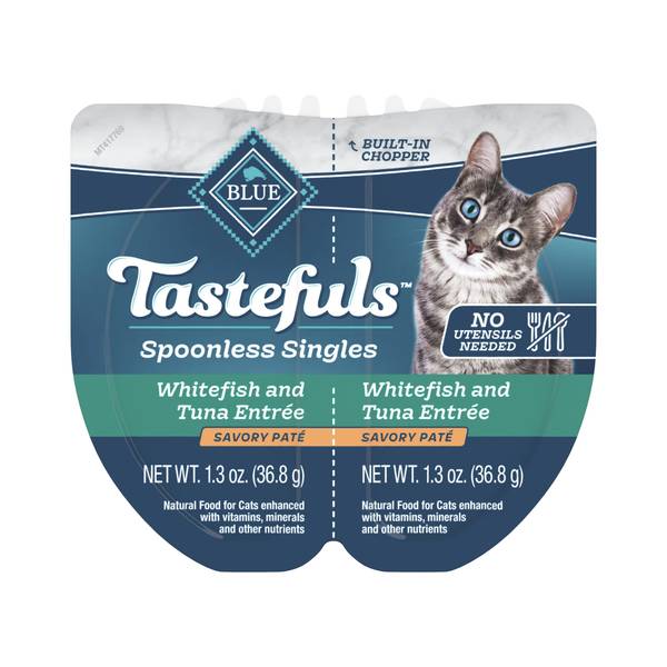 Blue Buffalo Tastefuls Spoonless Singles Whitefish and Tuna Pate Wet Cat Food for Adult Cats  2.6-oz Twin-Pack Tray - Image 1