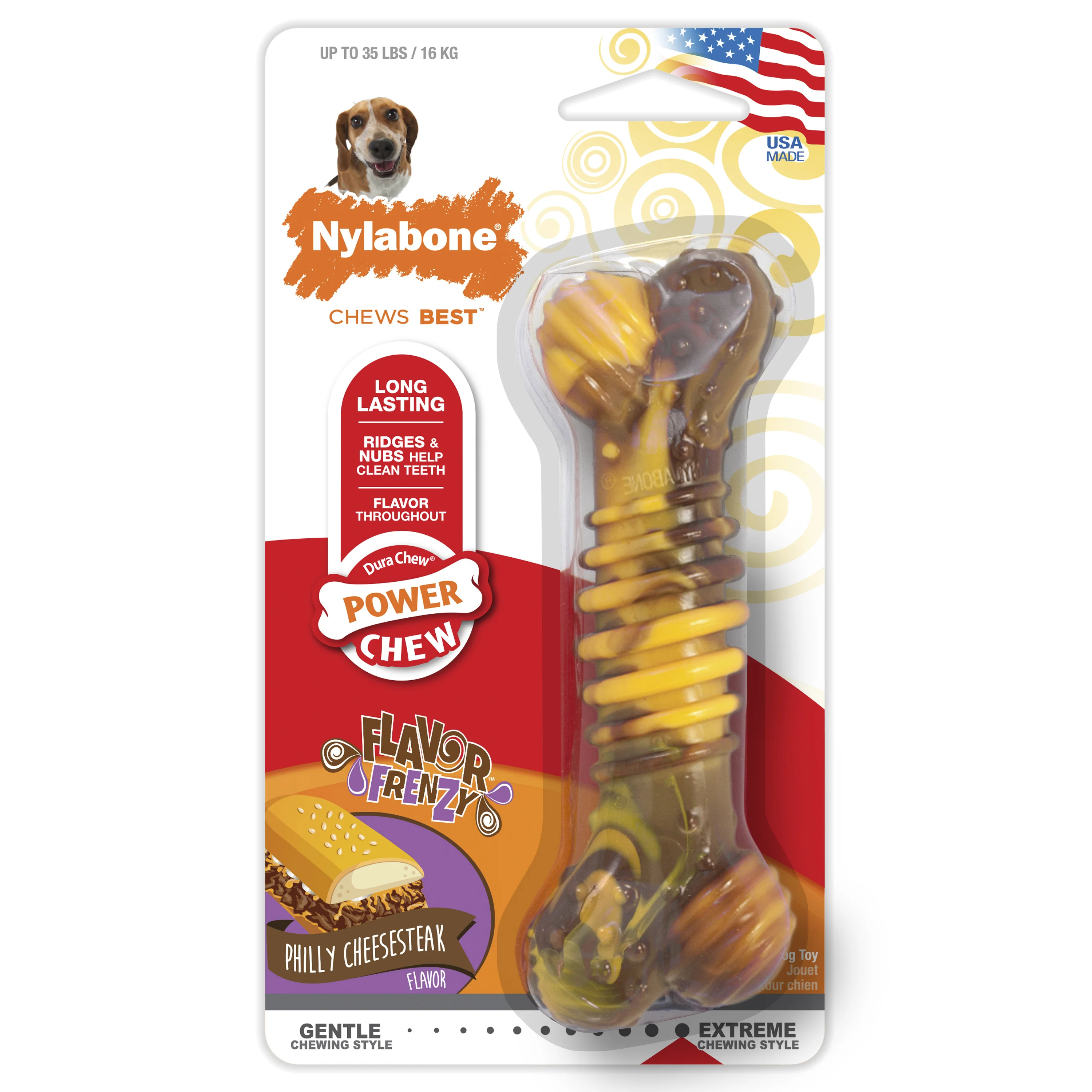 Nylabone Flavor Frenzy Power Chew Durable Dog Chew Toy Philly Cheesesteak Medium/Wolf - Image 1