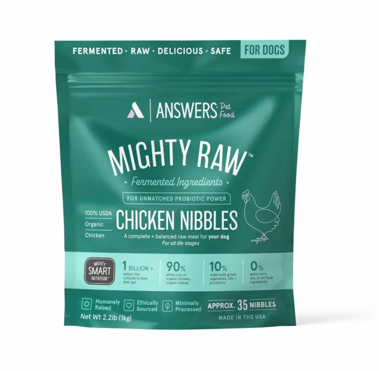 Answers Mighty Raw Chicken Recipe Frozen Dog Food Nibbles 2.2lbs - Image 1