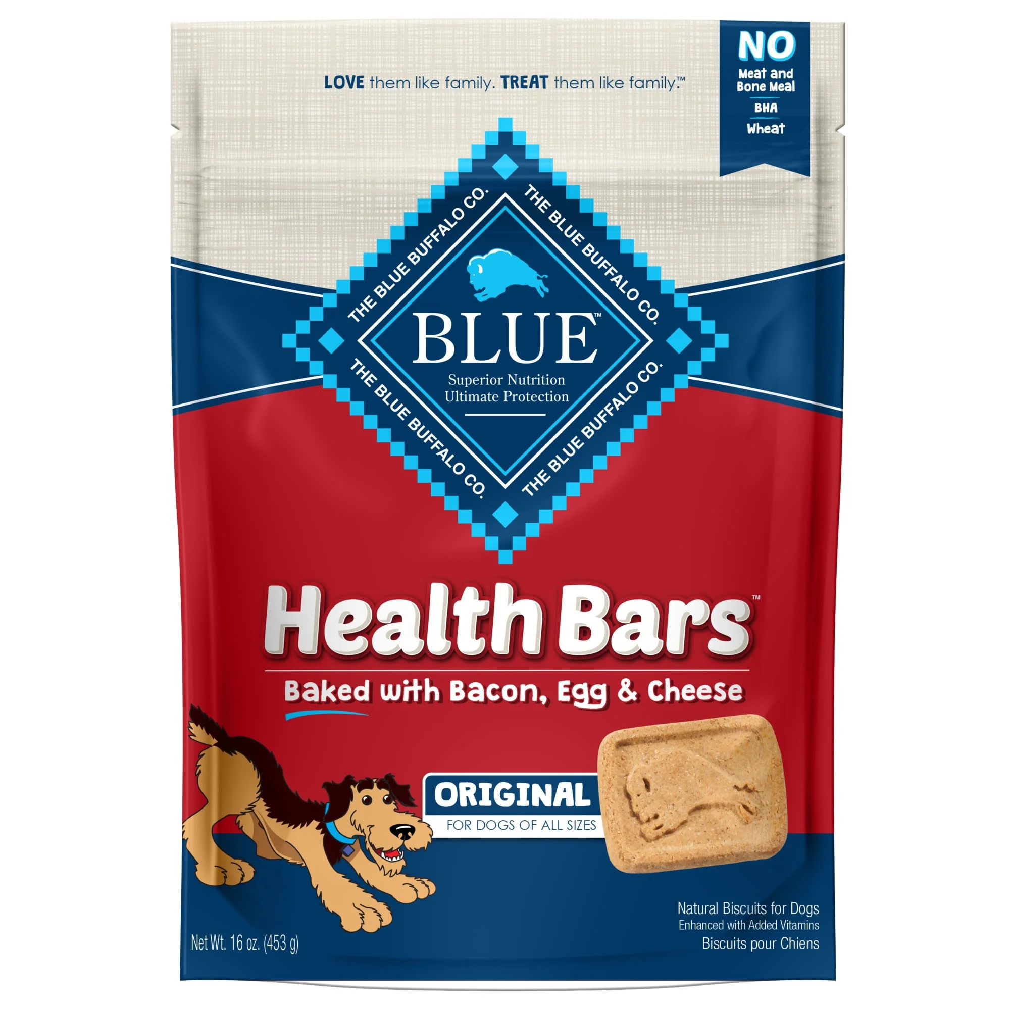 Blue Buffalo Health Bars Bacon  Egg & Cheese Flavor Crunchy Biscuit Treats for Dogs  Whole Grain  16 oz. Bag - Image 1
