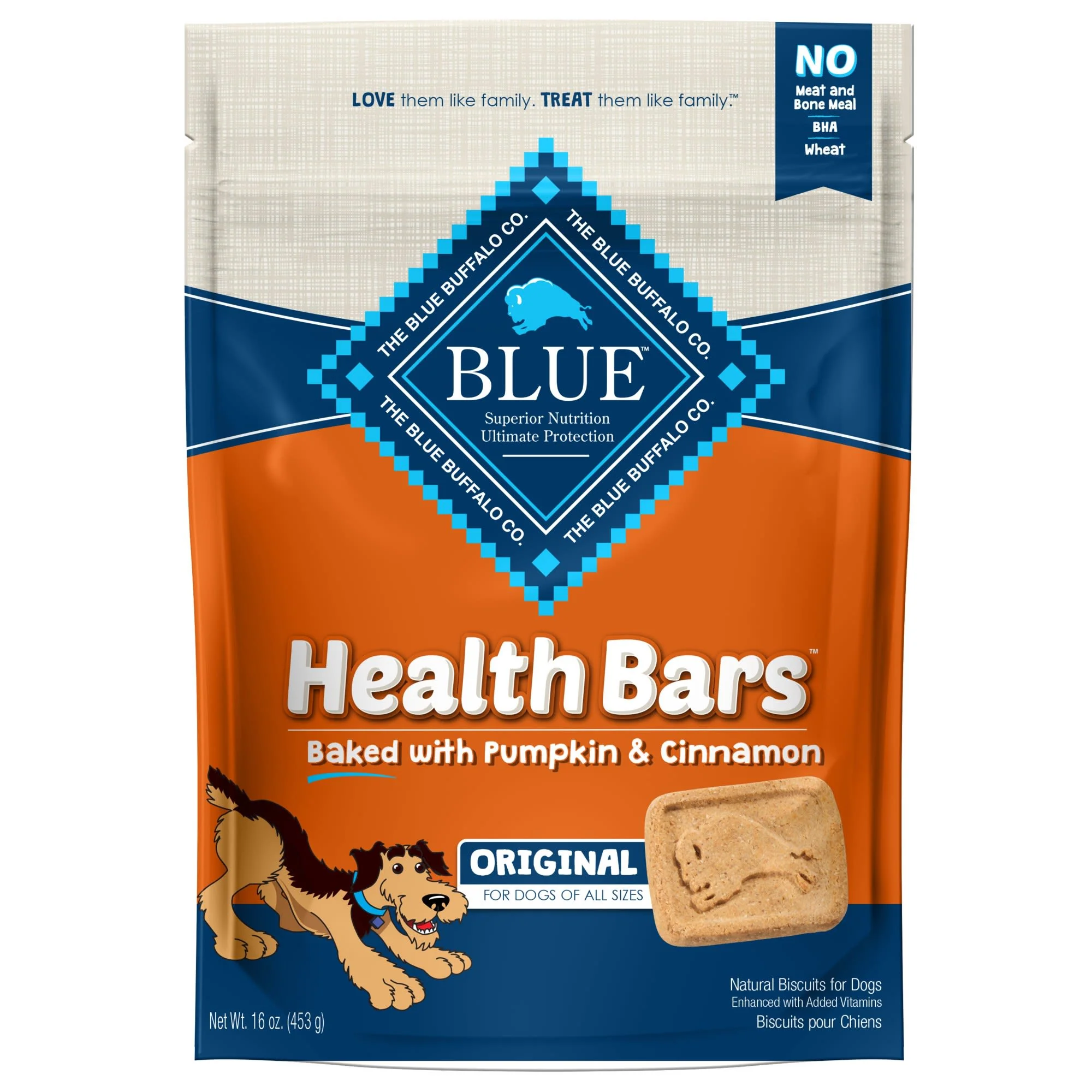 Blue Buffalo Health Bars Pumpkin & Cinnamon Flavor Crunchy Biscuit Treats for Dogs  Whole Grain  16 oz. Bag - Image 1