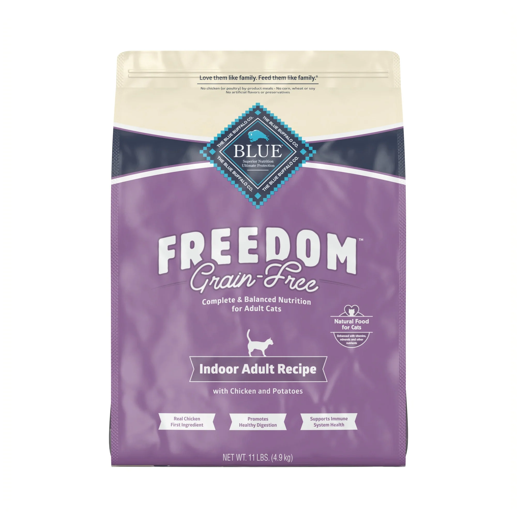 Blue Buffalo Freedom Grain Free Indoor with Chicken, Peas & Potatoes Adult Premium Dry Cat Food - 5lbs - Image 1
