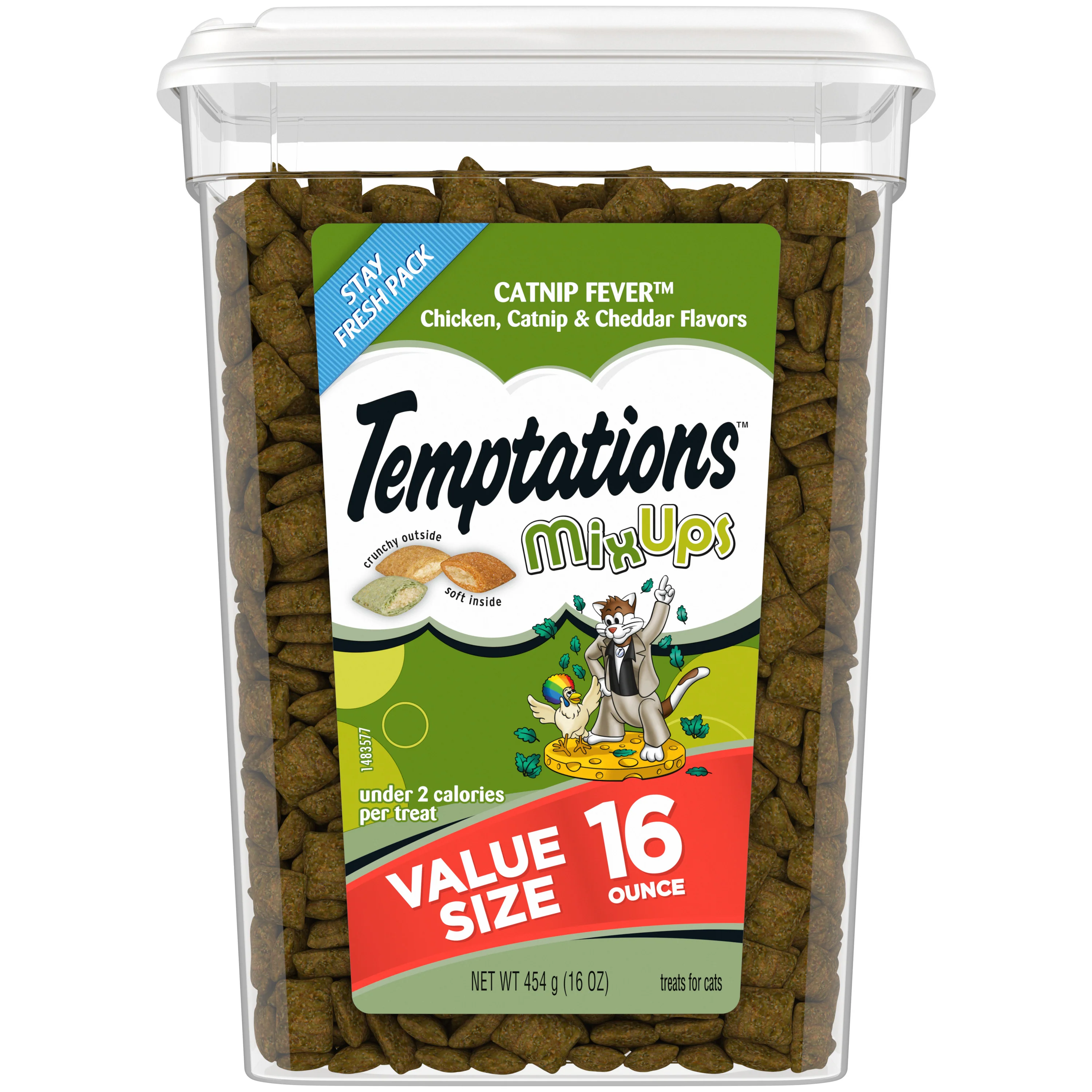 Temptations MixUps Catnip Fever Flavor Crunchy and Soft Cat Treats, 16 oz. Tub - Image 1