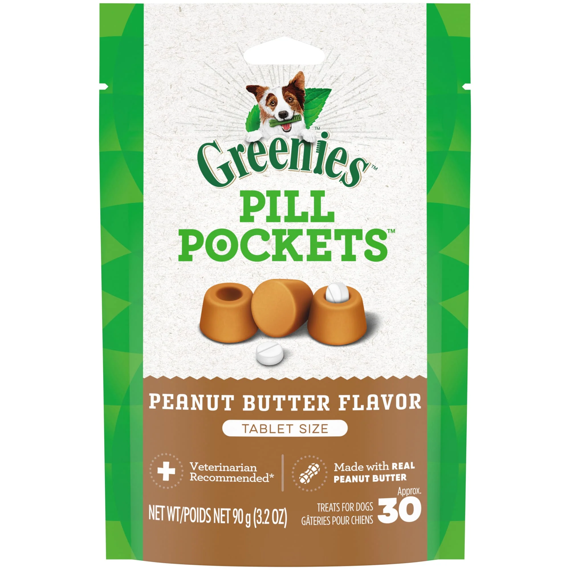 GREENIES PILL POCKETS for Dogs Tablet Size Natural Soft Dog Treats with Real Peanut Butter  3.2 oz. Pack (30 Treats) - Image 1