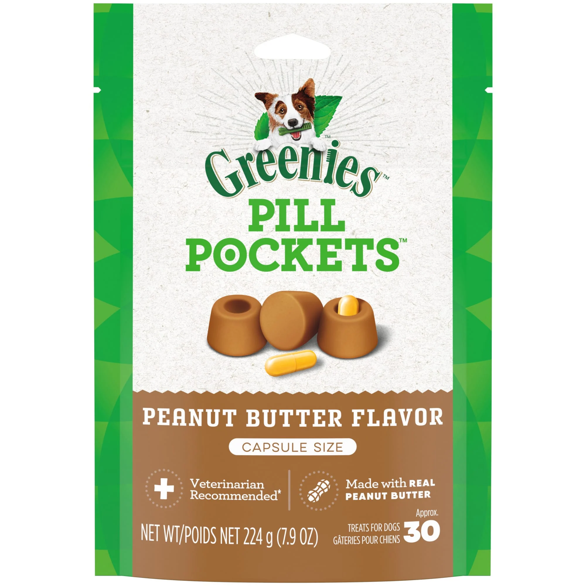 GREENIES PILL POCKETS Capsule Size Natural Dog Treats with Real Peanut Butter 7.9 oz. 30pk - Image 1