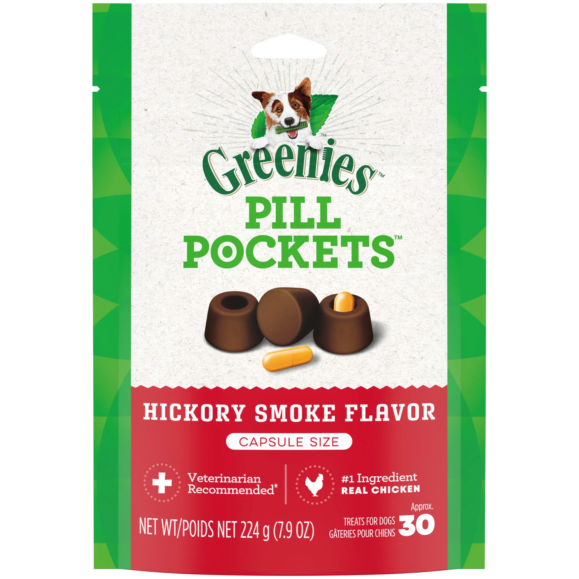 GREENIES PILL POCKETS for Dogs Capsule Size Natural Soft Dog Treats  Hickory Smoke Flavor  7.9 oz. Pack (30 Treats) - Image 1