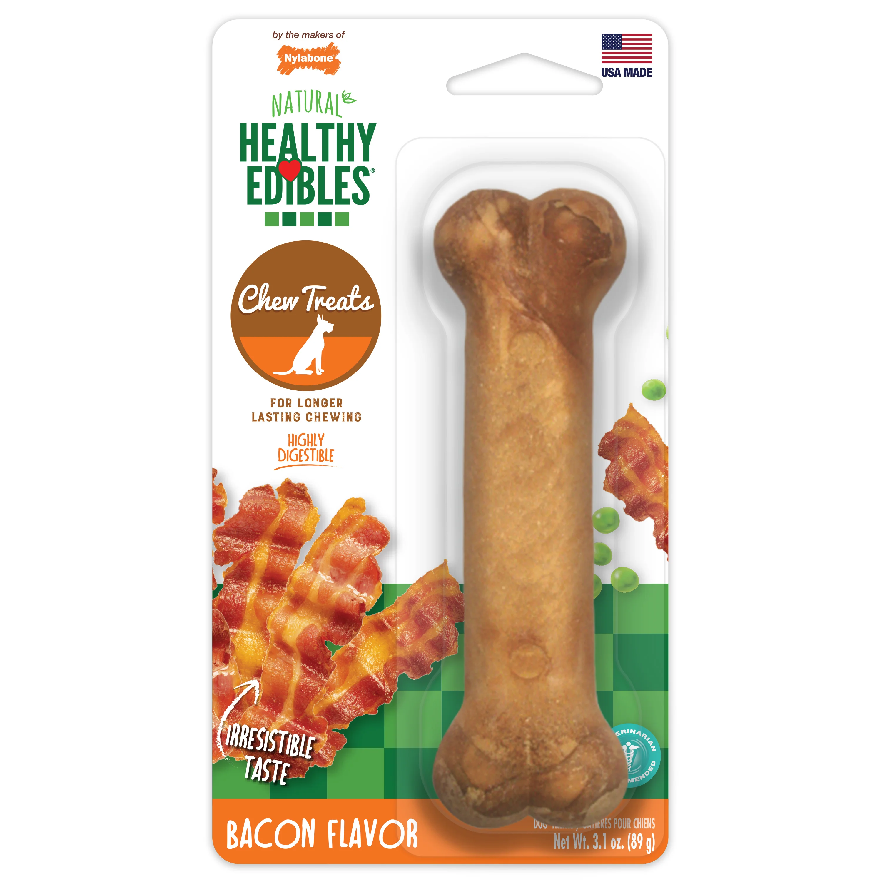 Nylabone Healthy Edibles All-Natural Long Lasting Bacon Chew Treats Medium/Wolf - Image 1