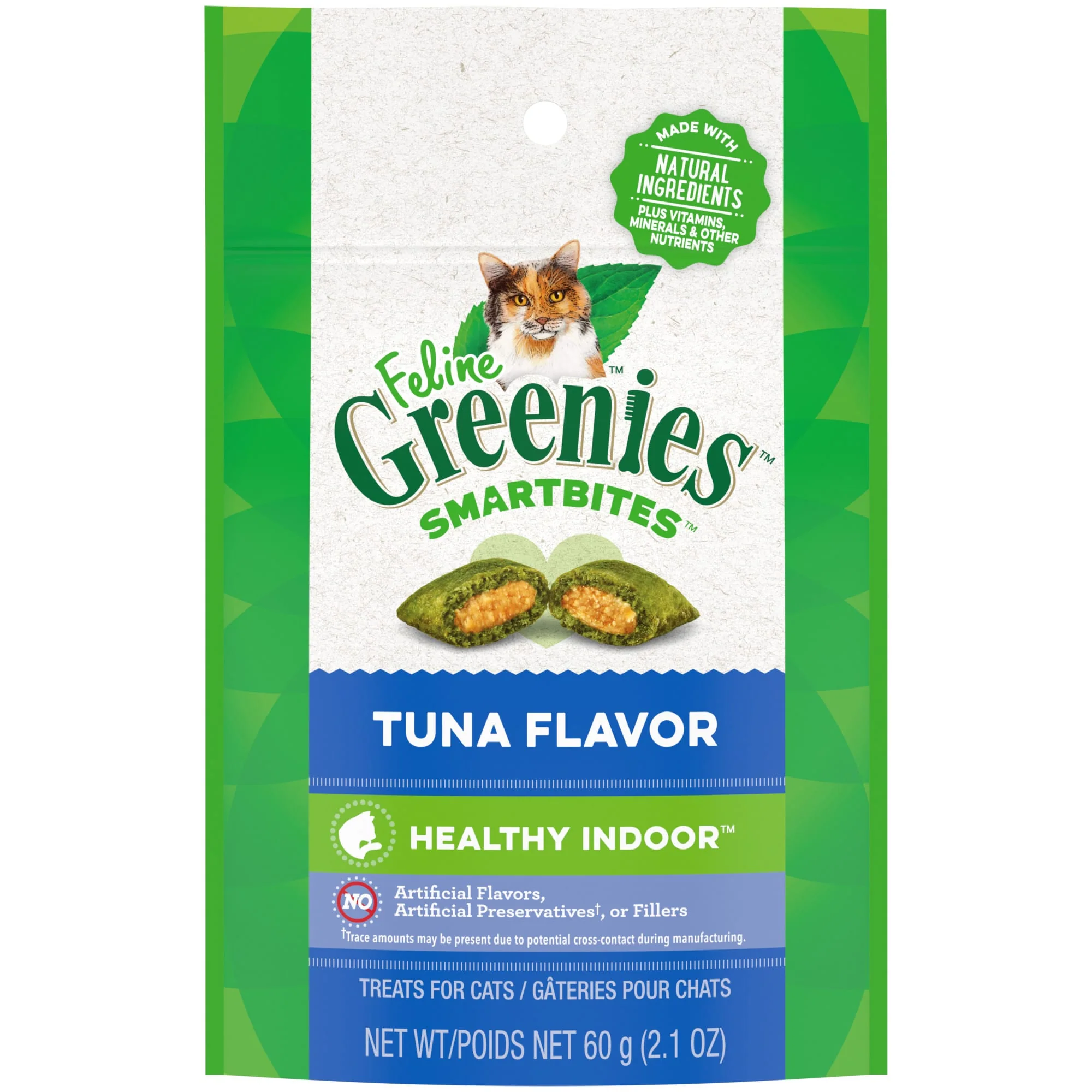 FELINE GREENIES SMARTBITES HEALTHY INDOOR Natural Treats for Cats  Tuna Flavor  2.1 oz. Pouch - Image 1