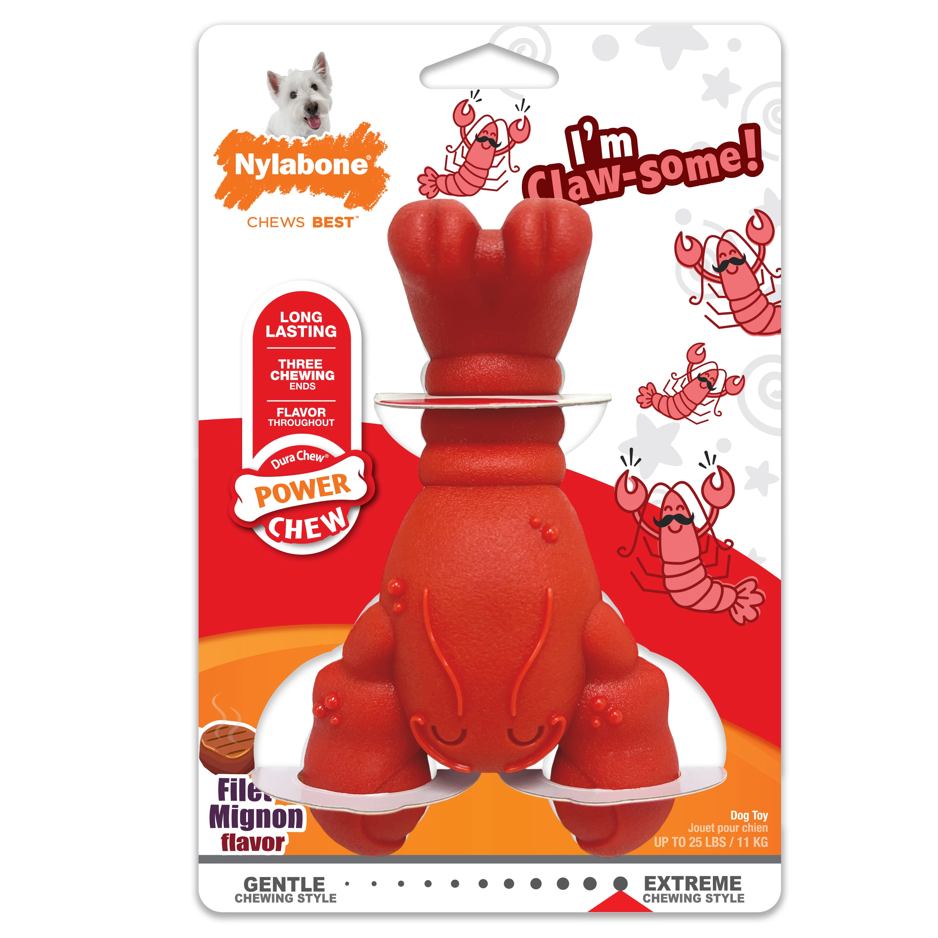Nylabone Power Chew Lobster Dog Toy Filet Mignon Lobster Medium/Wolf - Image 1