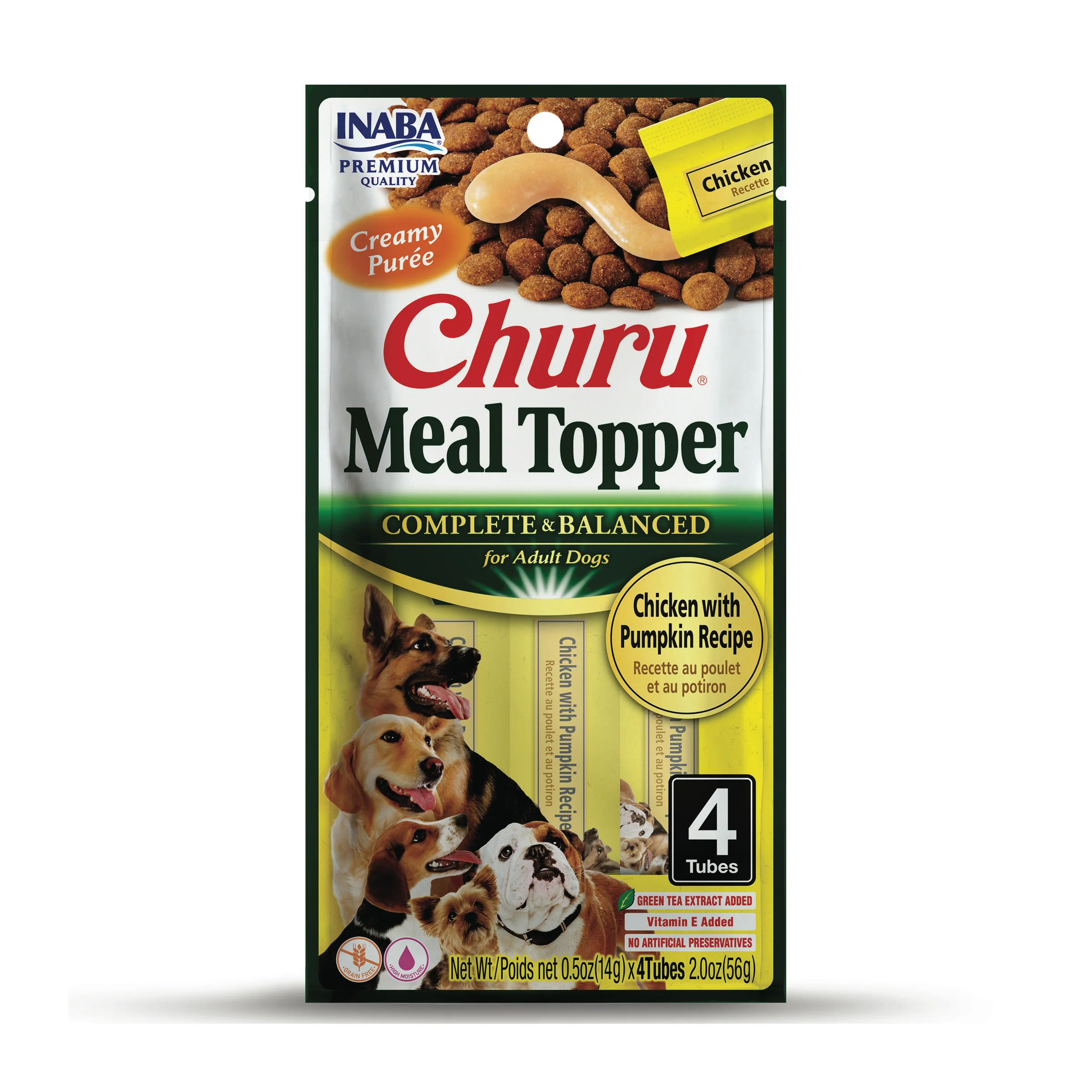 INABA Churu Purée Dog Food Topper, 0.5 Ounce Tube, 4 Tubes, Chicken with Pumkpin Recipe - Image 1