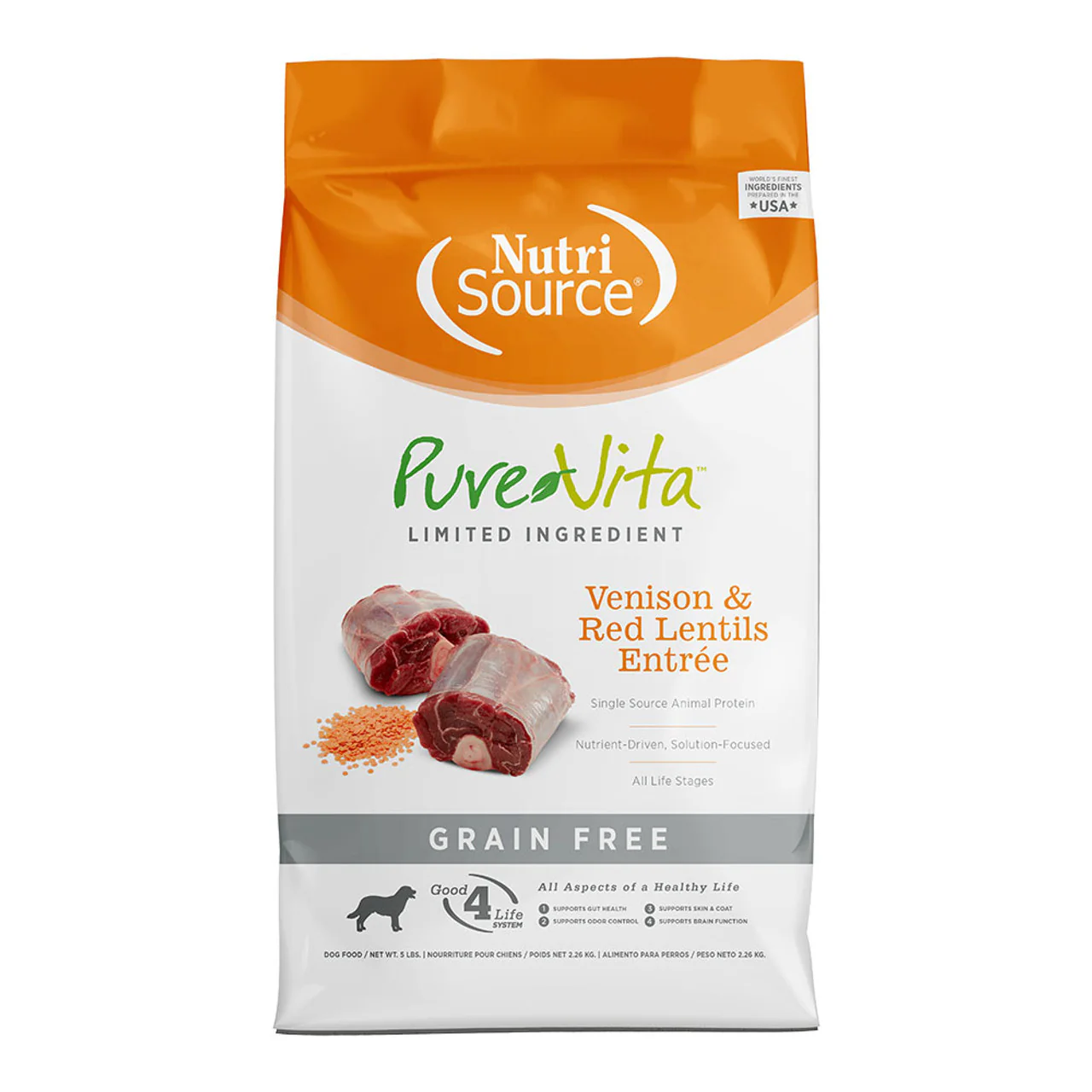 PureVita Venison & Lentils Grain Free Entree Dry Dog Food 4lb - Image 1