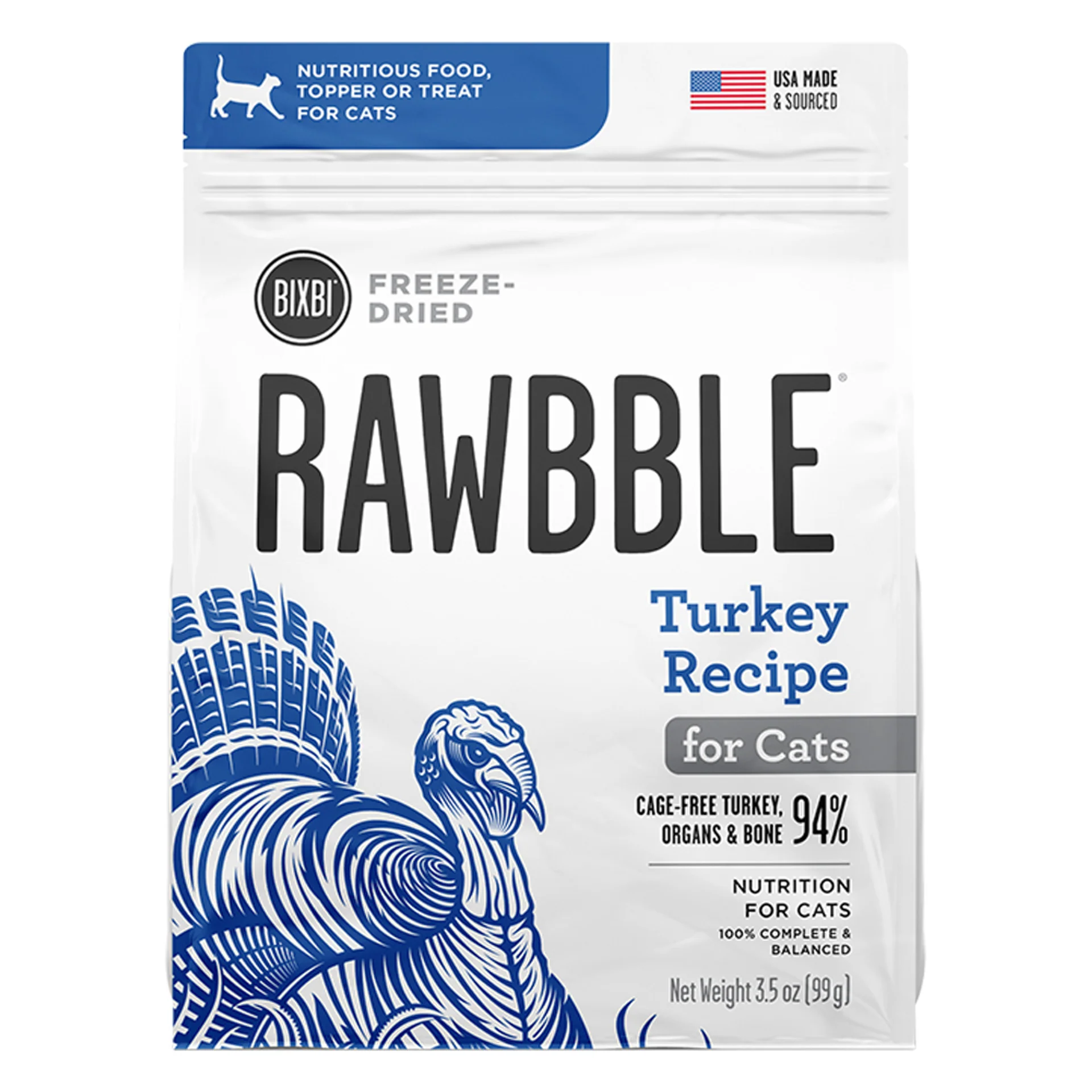 Bixbi Rawbble Freeze-Dried Cat Food 3.5oz Turkey - Image 1
