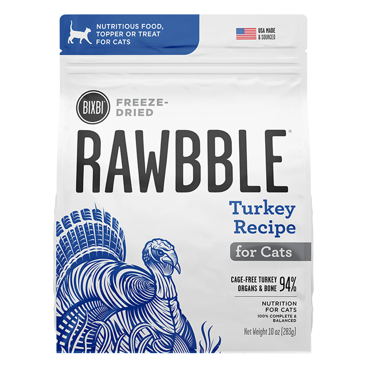 Bixbi Rawbble Freeze-Dried Cat Food 10oz Turkey - Image 1