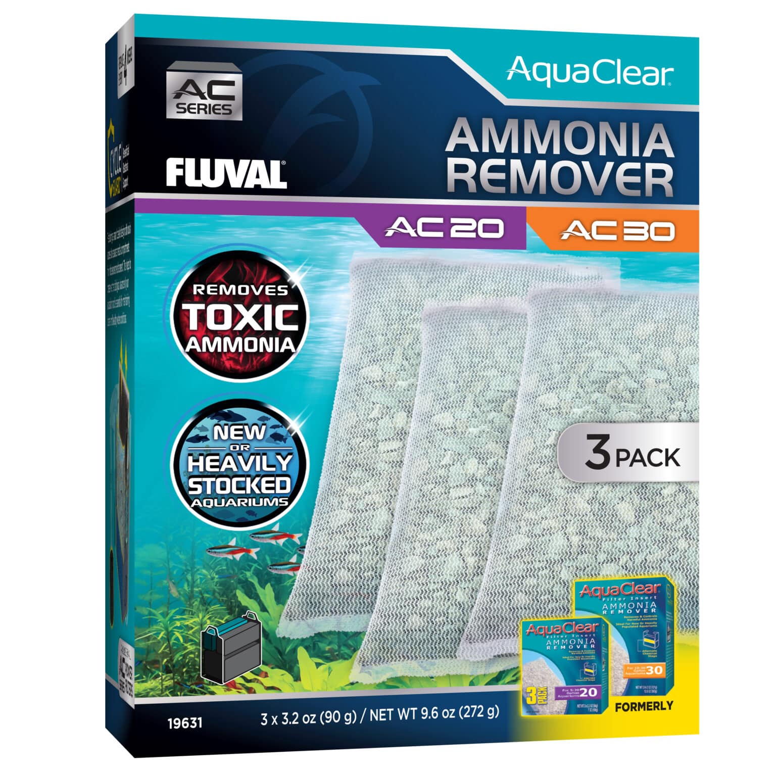 Hagen Fluval Aquaclear Ammonia Remover for AC20/AC30 Power Filter, 9.6 oz 3pk - Image 1