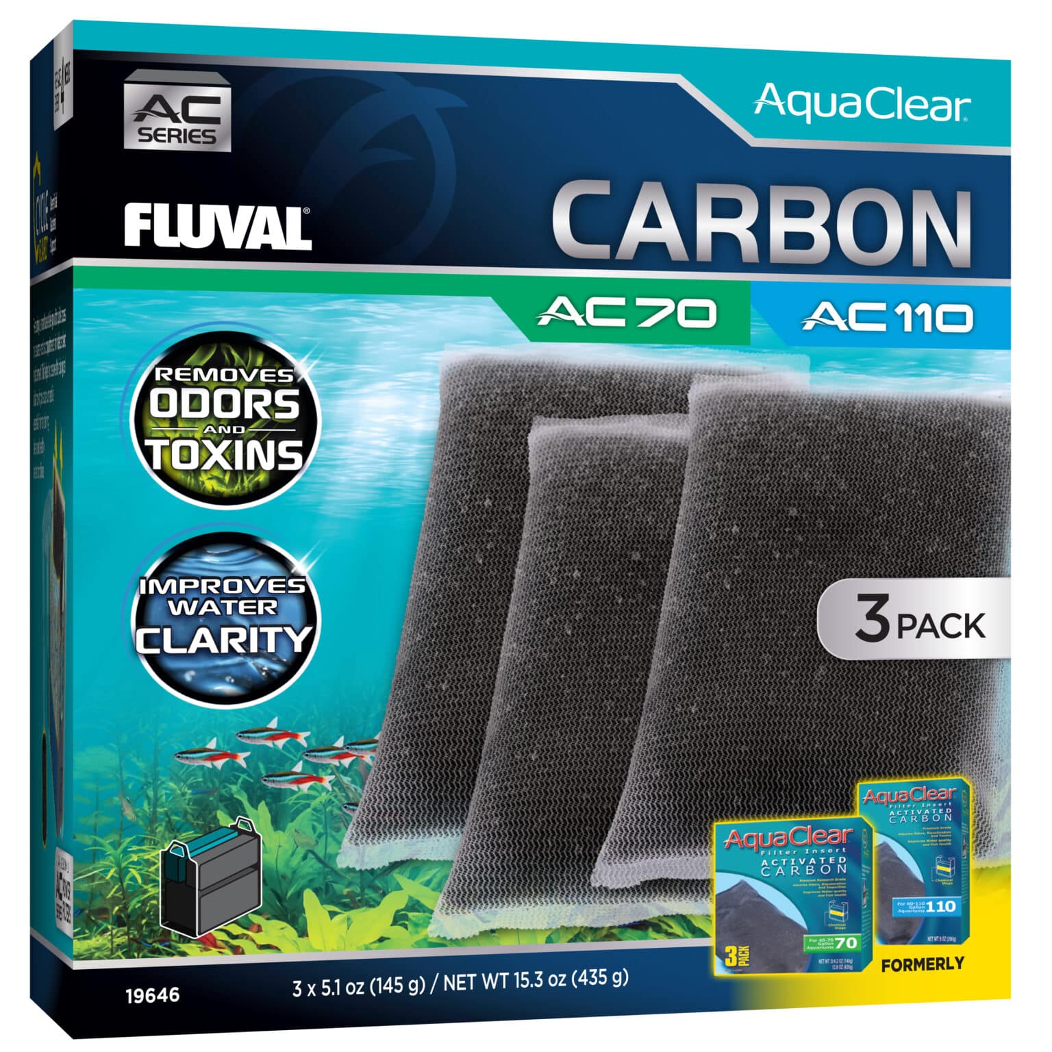 Hagen Fluval Aquaclear Carbon for AC70/AC110 Power Filter, 15.3 oz 3pk - Image 1