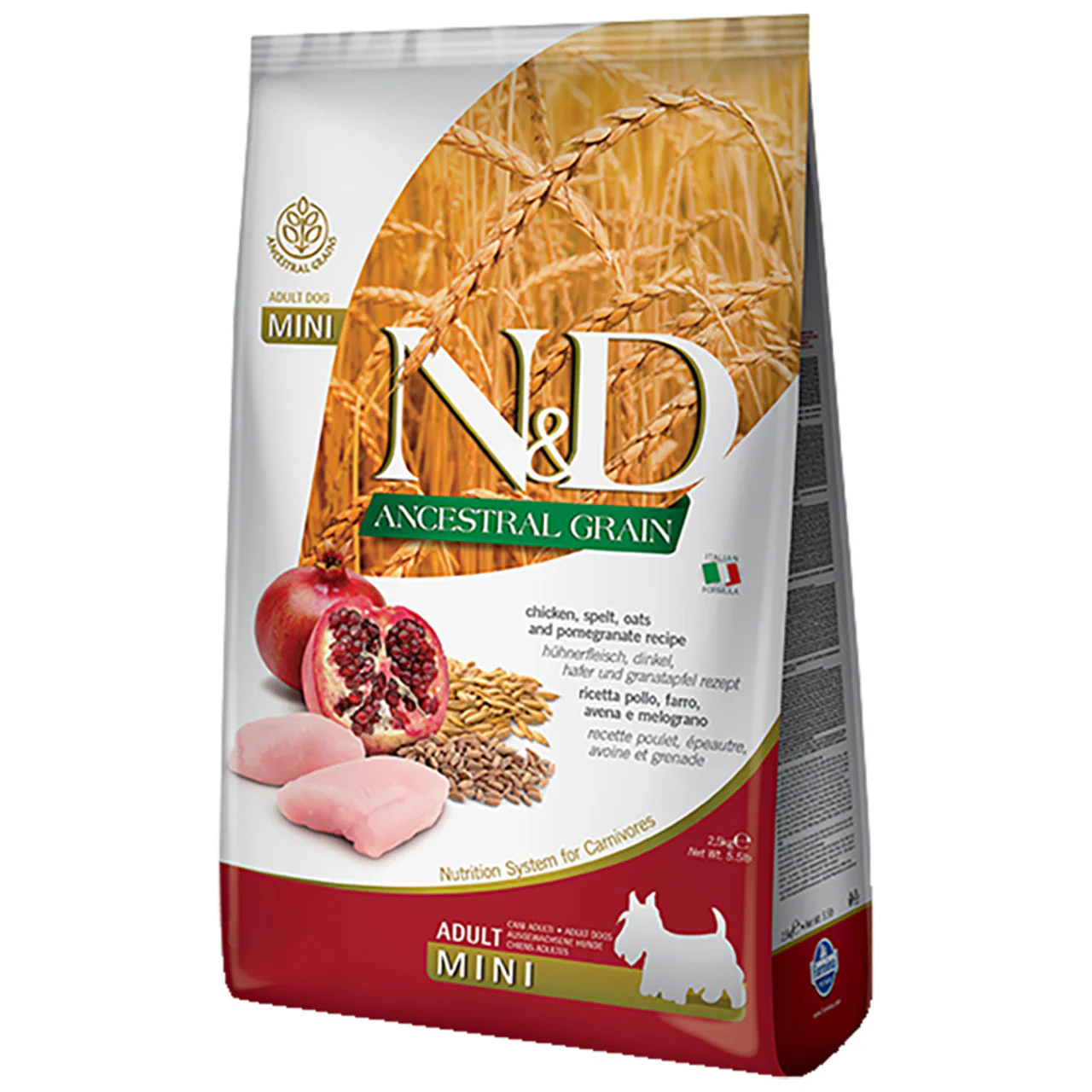 Farmina N&D Ancestral Grain Chicken, Spelt, Oats & Pomegranate Recipe Adult Mini Kibble Dry Dog Food 5.5lb - Image 1