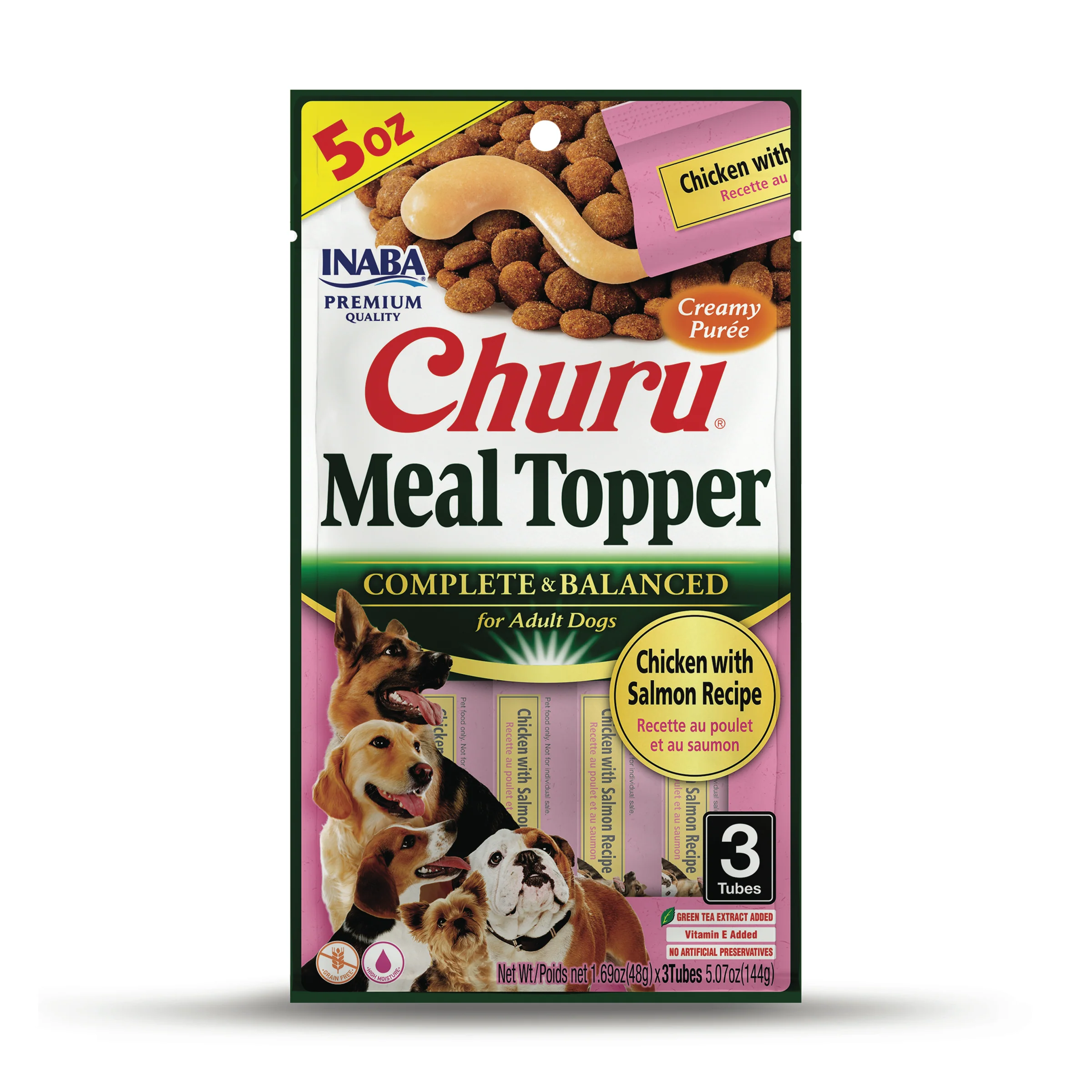 INABA Churu Purée Dog Food Toppers, 1.69 Ounce Tube, 3 Tubes, Chicken with Salmon Recipe - Image 1