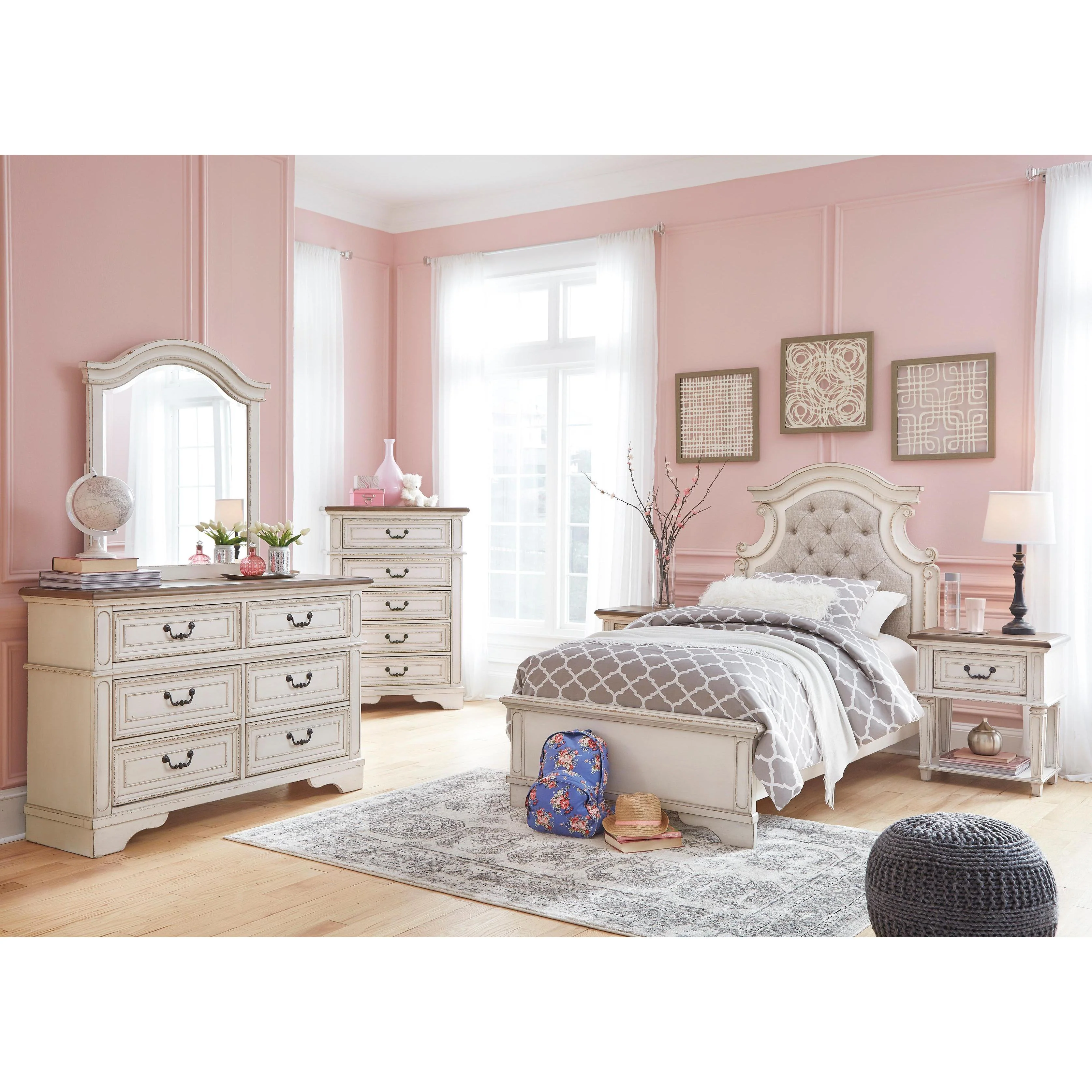 Signature Design by Ashley Realyn B743B76 6 pc Twin Upholstered Panel Bedroom Set - Image 1