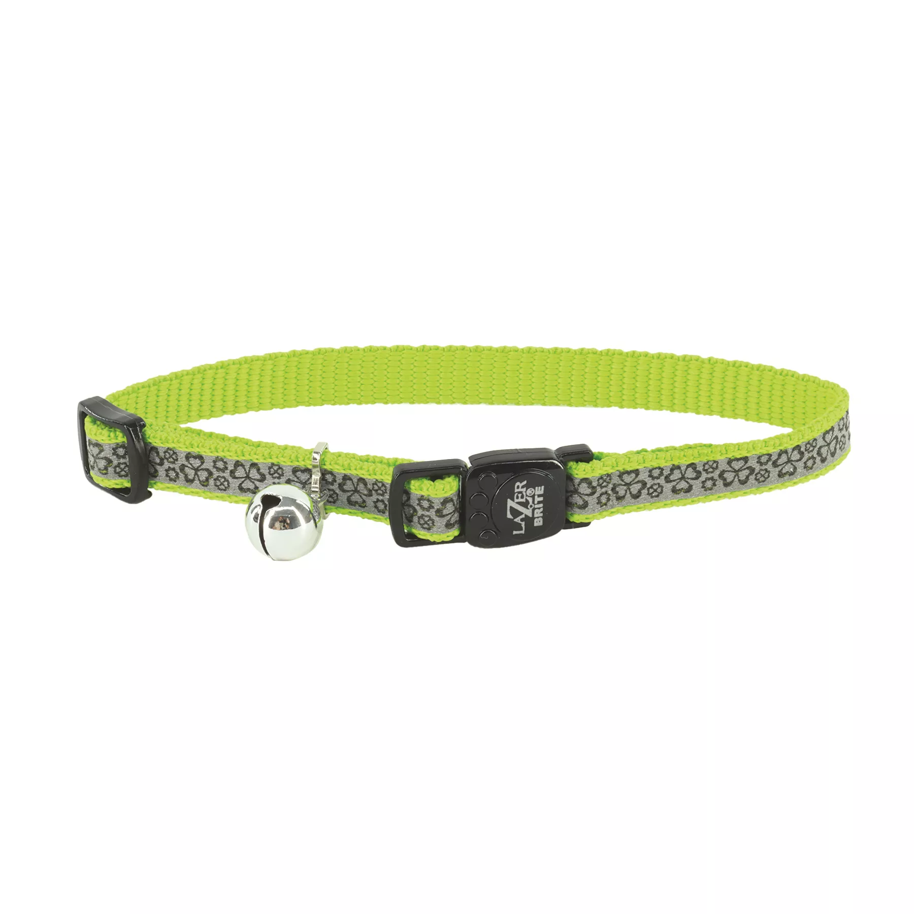 Coastal Lazer Bright 3/8in Wide 8-12In Reflective Breakaway Cat Collar Green Shamrocks - Image 1