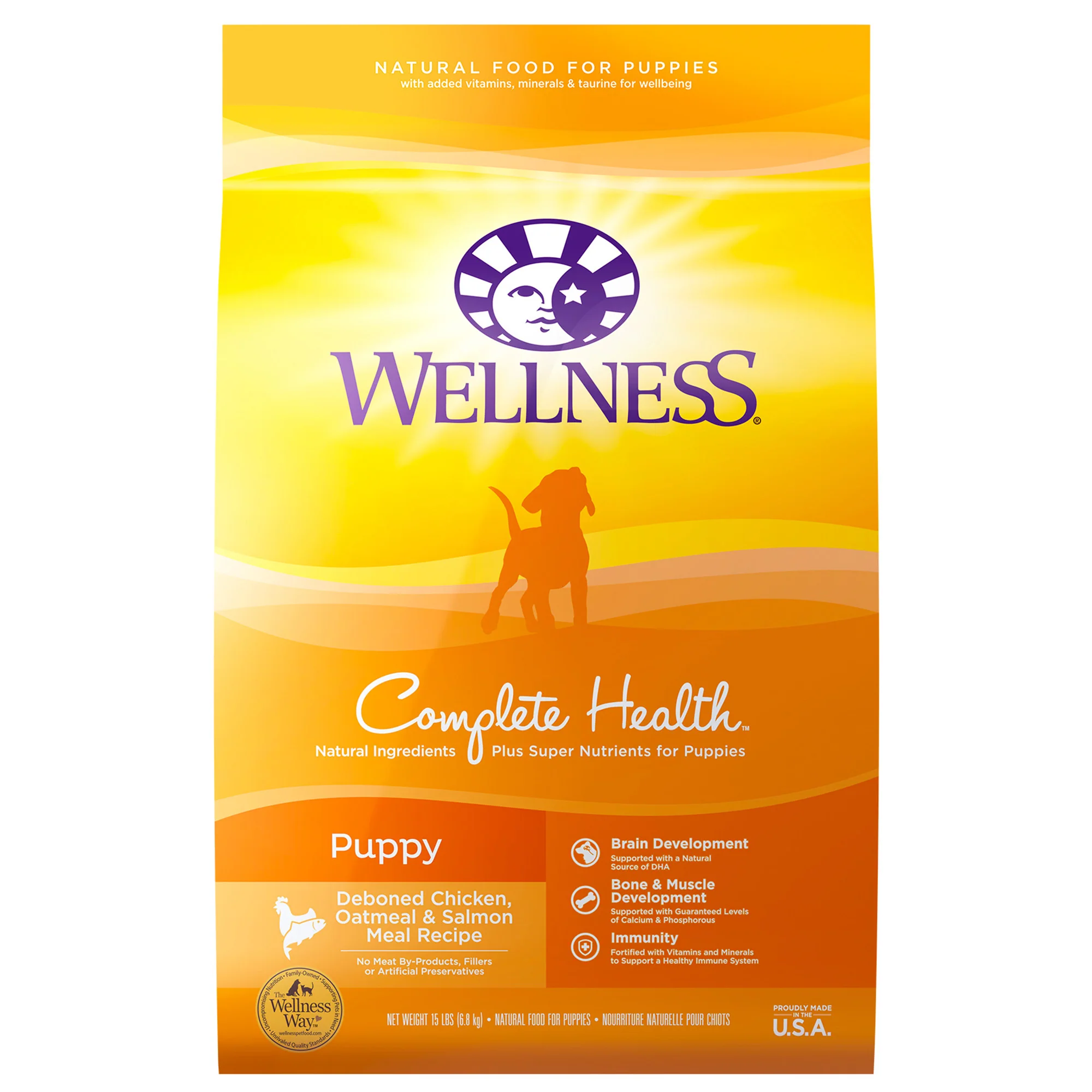 Wellness Complete Health Natural Dry Puppy Food Chicken Salmon & Oatmeal 15lb Bag - Image 1
