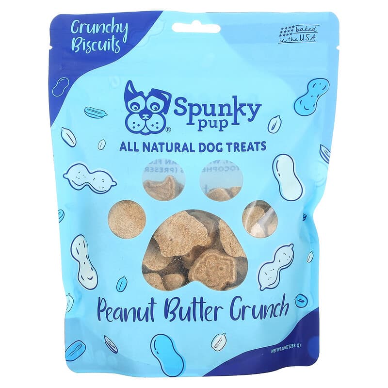 Spunky Pup, All Natural Dog Treats, Crunchy Biscuits, Peanut Butter Crunch , 10 oz - Image 1