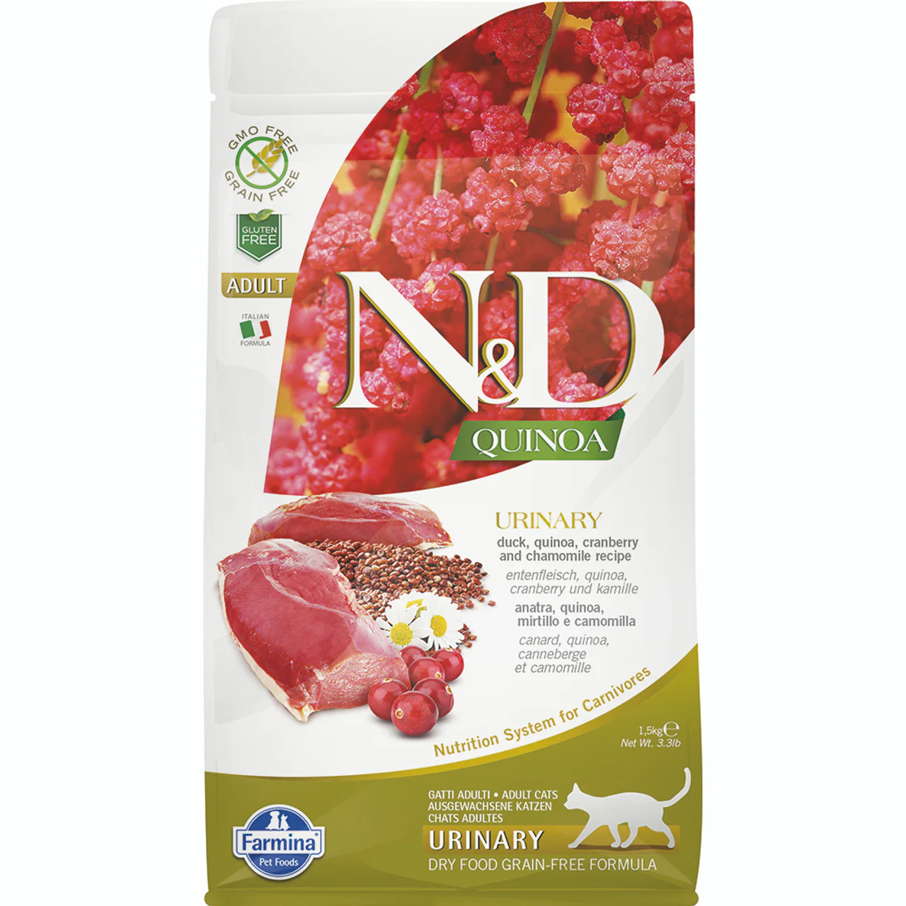 Farmina N&D Functional Quinoa Urinary Duck Cranberry and Chamomille Dry Cat Food 3.3lb - Image 1
