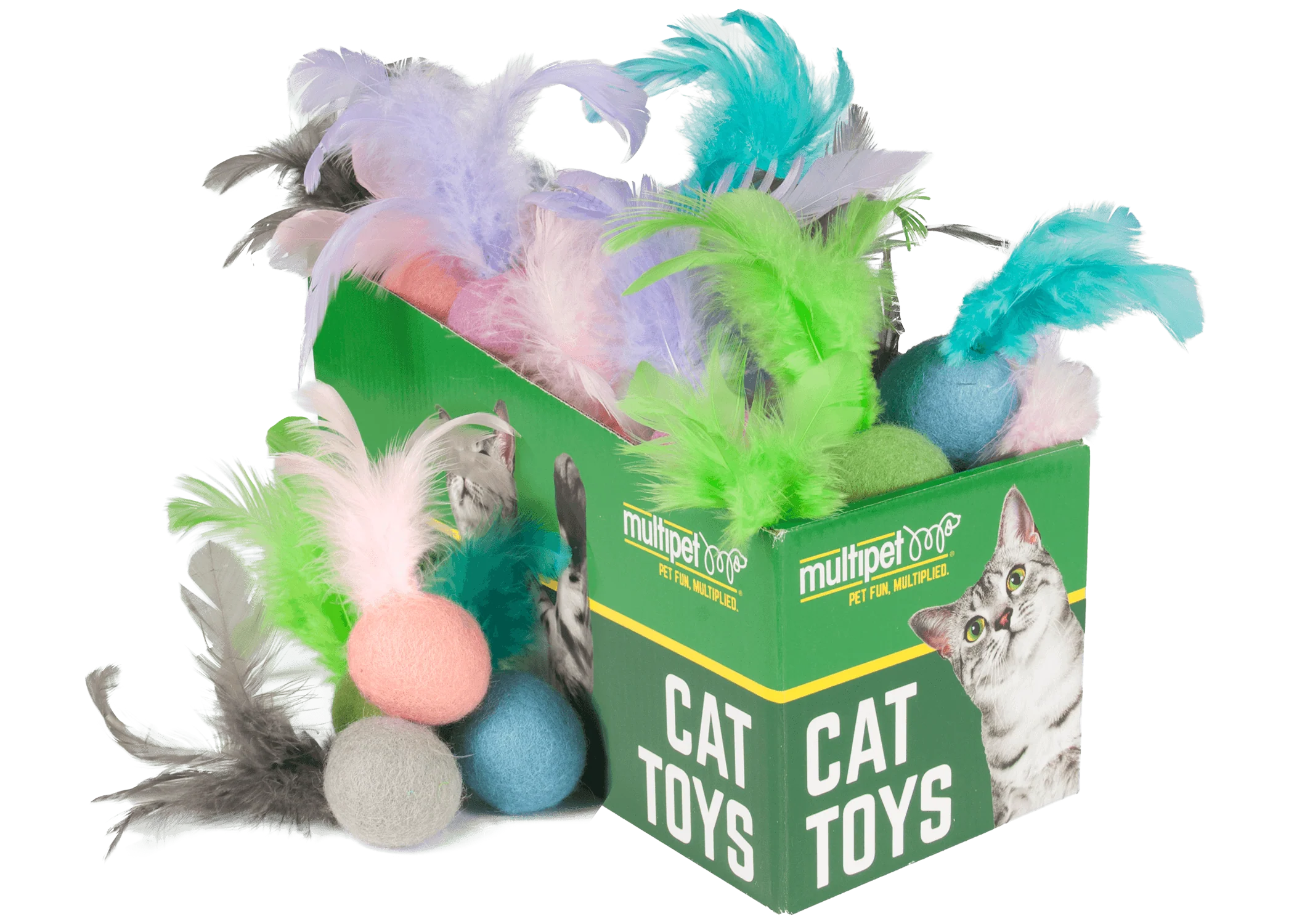 Multipet Cat Toy Felted Feather Ball Catnip 4in Assorted - Image 1
