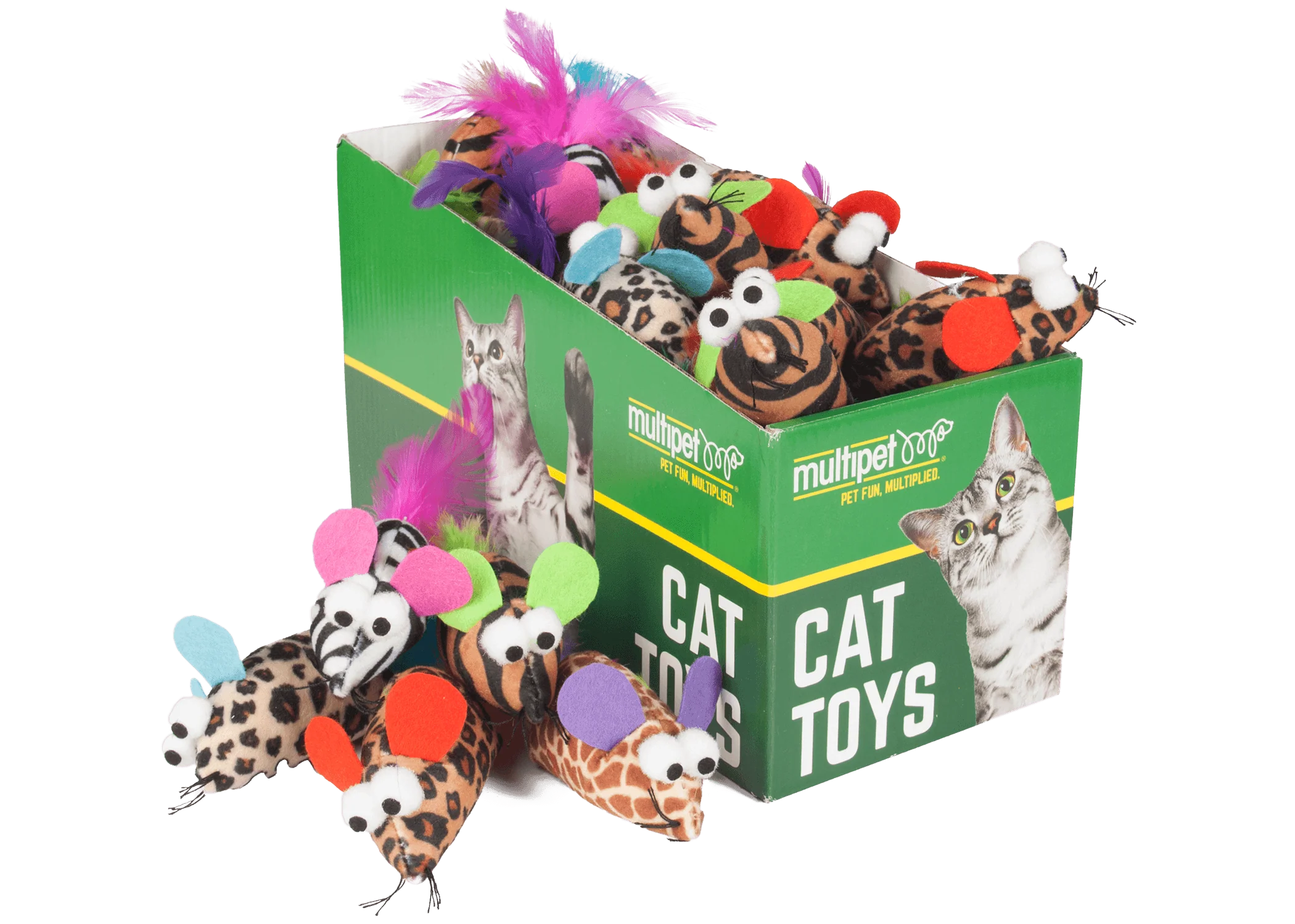 Multipet Cat Toy Safari Feather Mice Catnip 6in Assorted - Image 1
