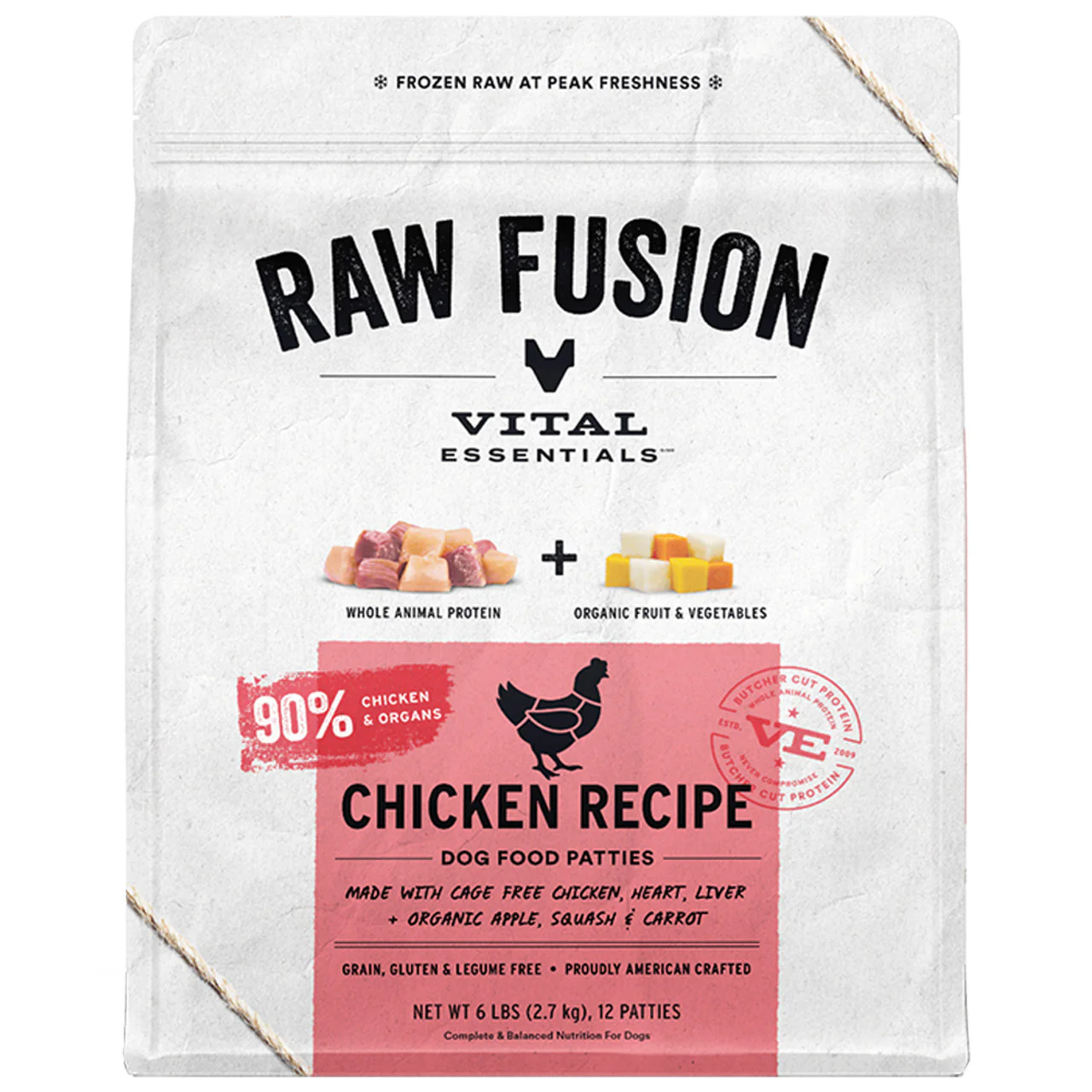 Vital Essentials Raw Fusion Chicken Entrée Patties Frozen Raw Dog Food 6 lb - Image 1