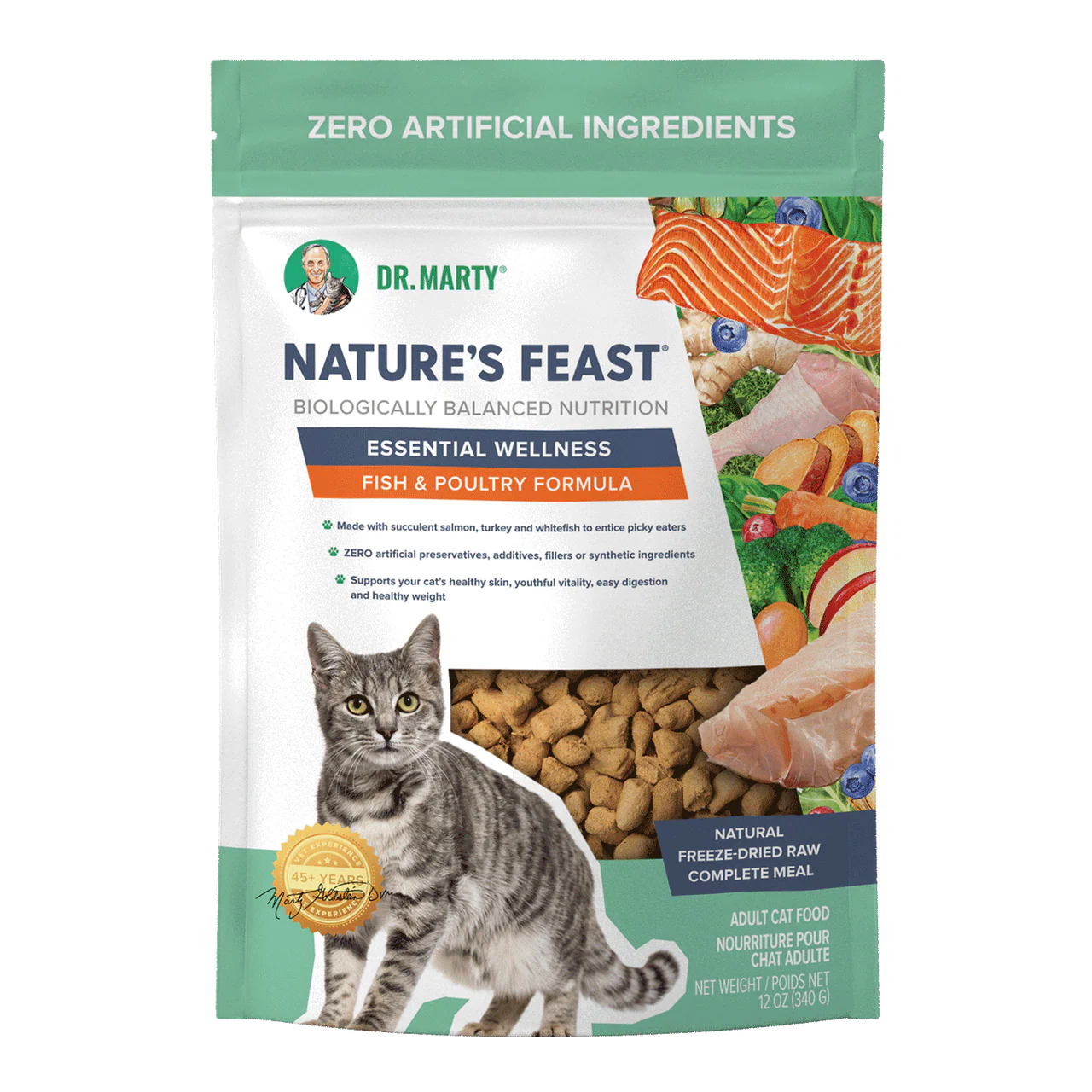Dr. Marty Nature’s Feast Essential Wellness Fish & Poultry Freeze-Dried Raw Cat Food - 12 oz - Image 1