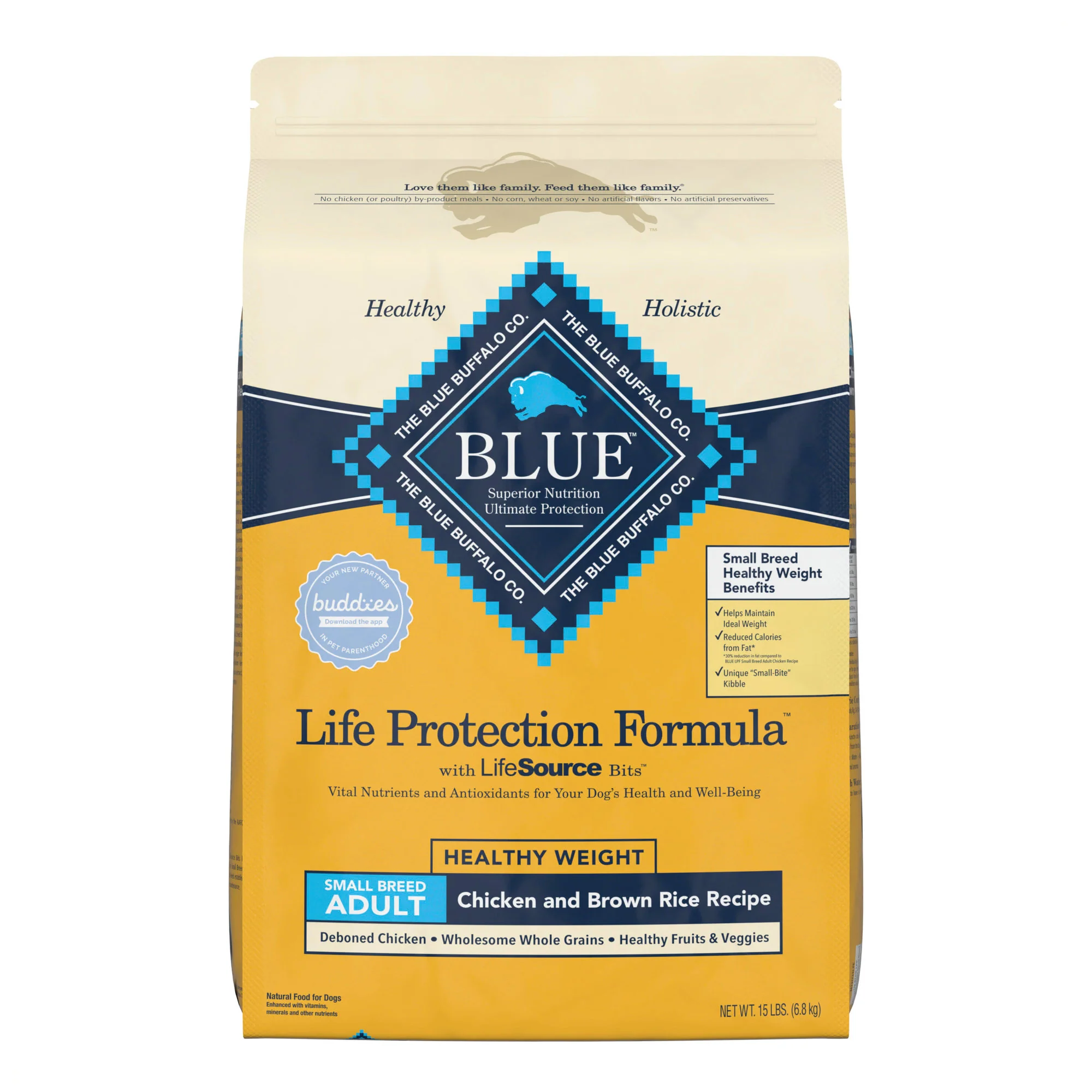 Blue Buffalo Life Protection Formula Small Breed Healthy Weight Chicken and Brown Rice Dry Dog Food for Adult Dogs  Whole Grain  15 lb. Bag - Image 1