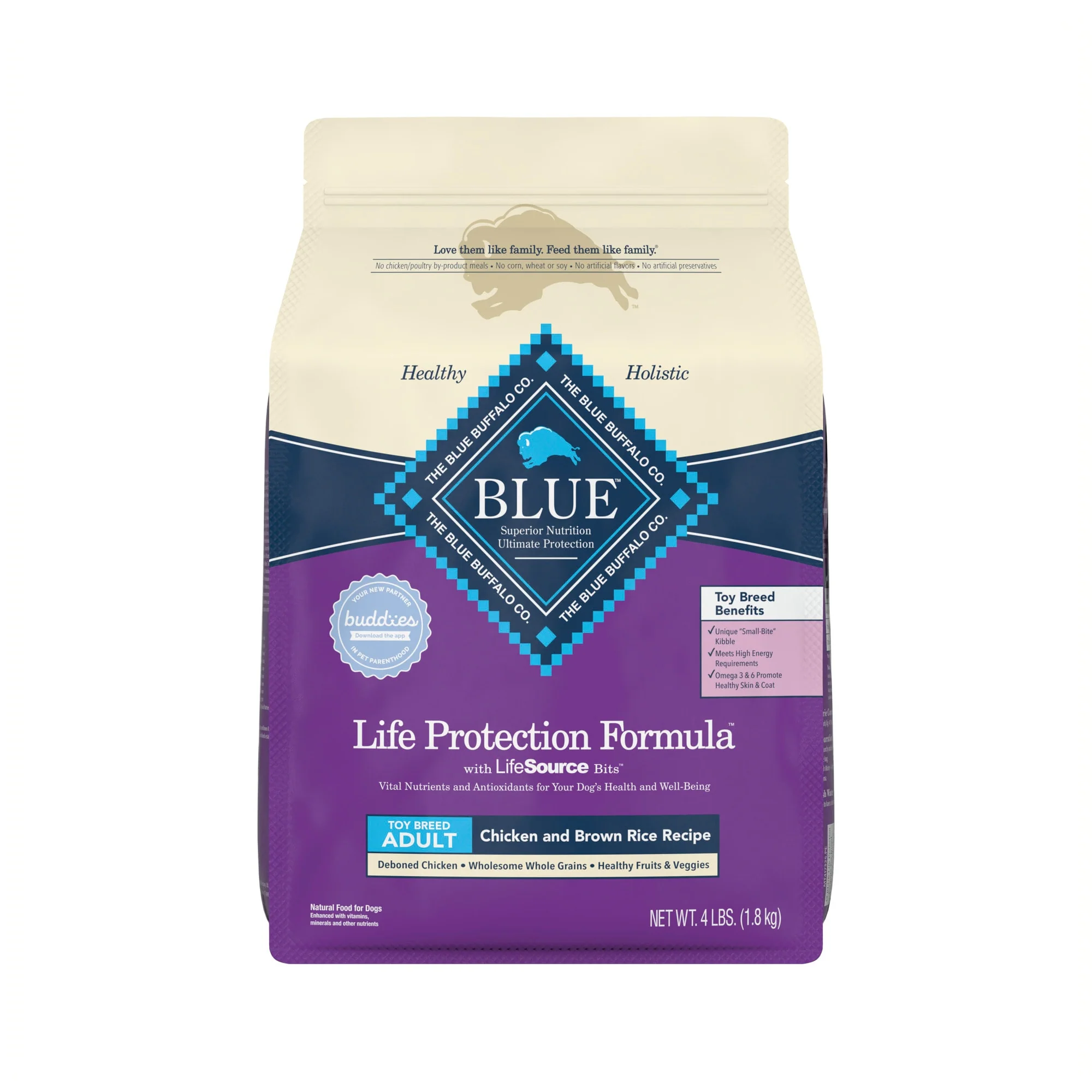 Blue Buffalo Life Protection Formula Adult Toy Breed Chicken and Brown Rice Dry Dog Food  4 lb. Bag - Image 1